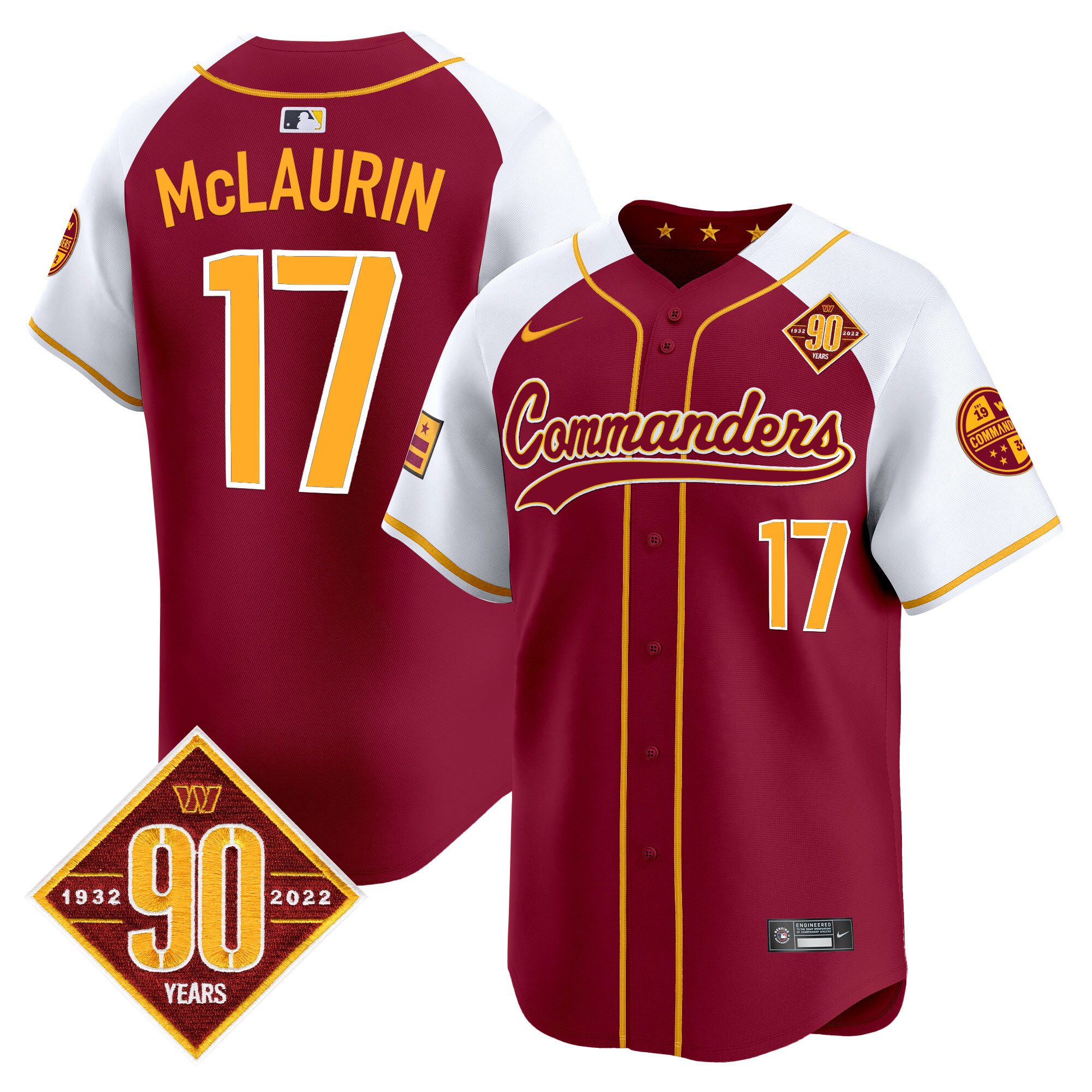 Terry McLaurin Men's Washington Commanders 90th Anniversary Patch Vapor Premier Limited Burgundy Alternate Jersey - All Stitched