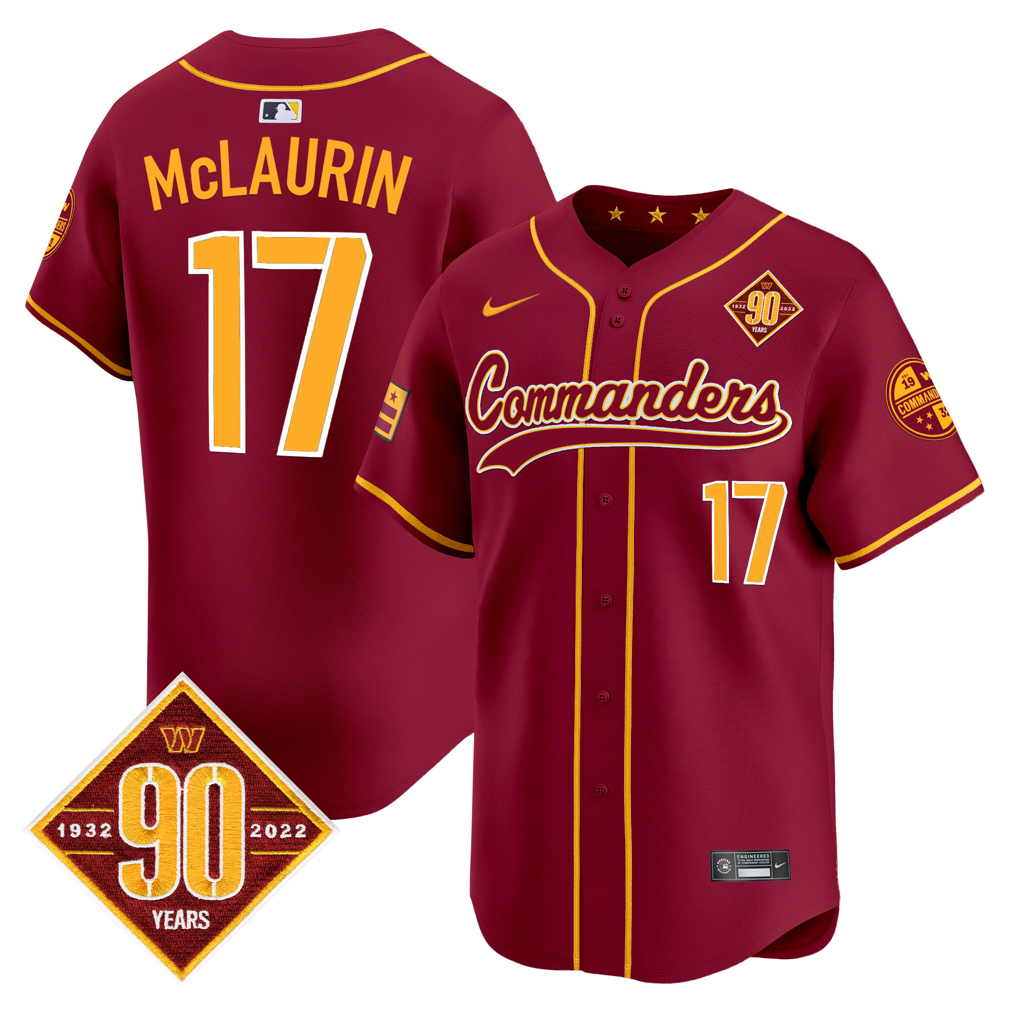 Terry McLaurin Men's Washington Commanders 90th Anniversary Patch Vapor Premier Limited Burgundy Jersey - All Stitched
