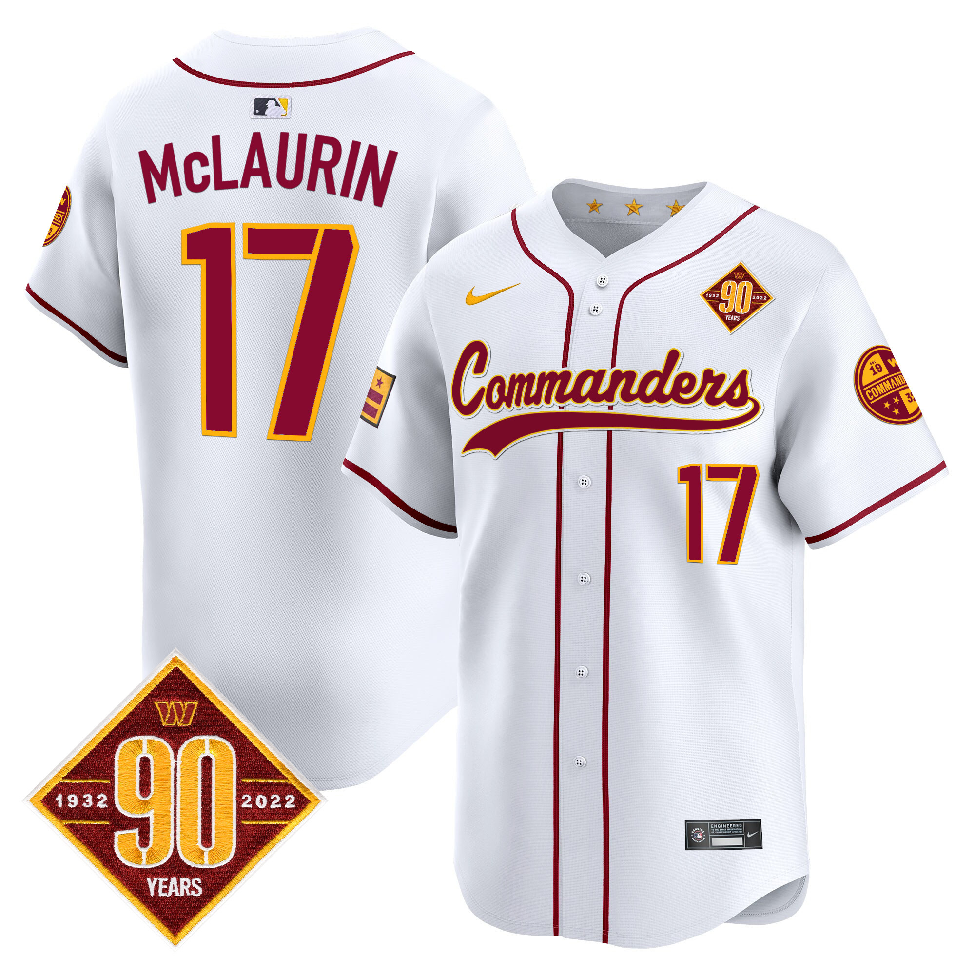 Terry McLaurin Men's Washington Commanders 90th Anniversary Patch Vapor Premier Limited White Jersey - All Stitched