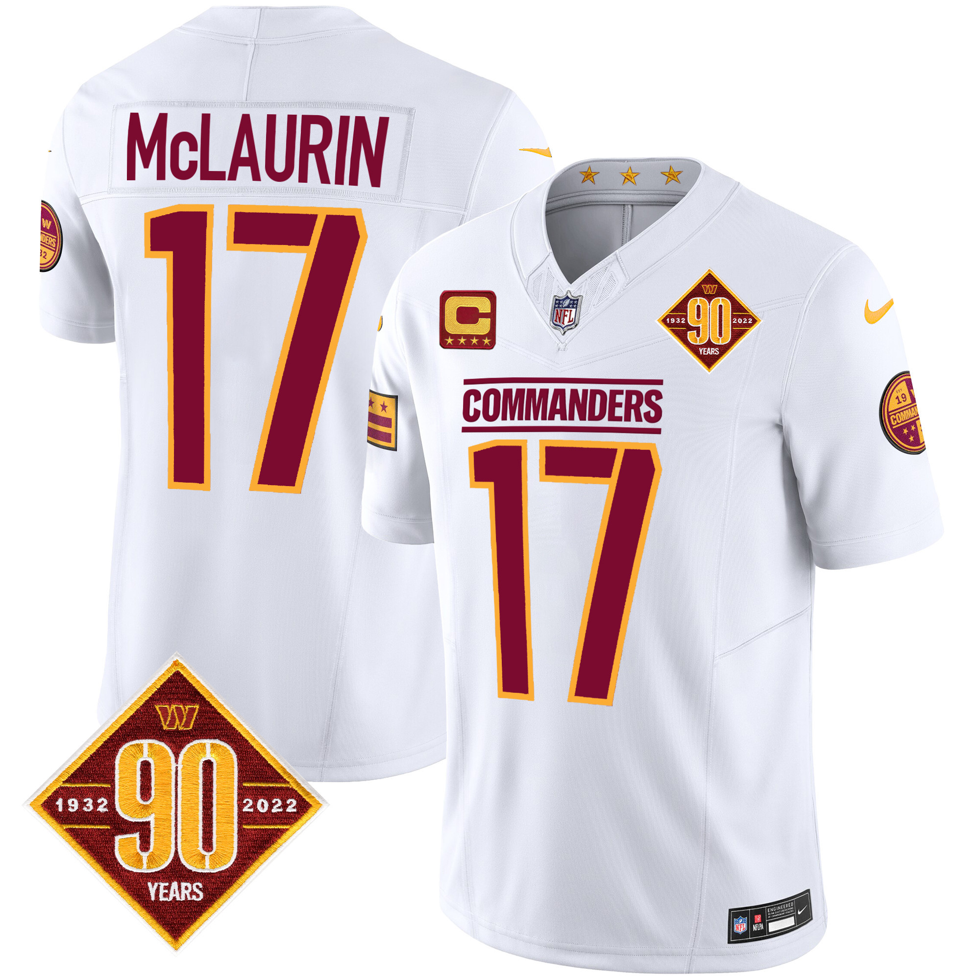 Terry McLaurin Men's Washington Commanders 90th Anniversary Patch Vapor White Jersey - All Stitched