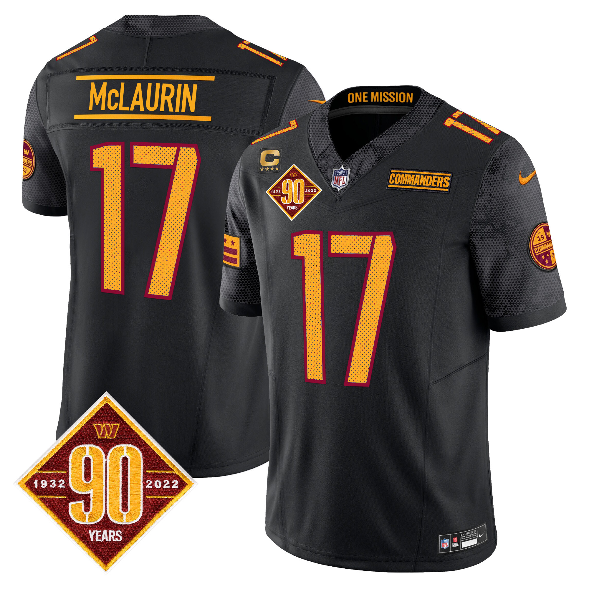 Terry McLaurin Men's Washington Commanders 90th Anniversary Vapor Limited Black Jersey - All Stitched