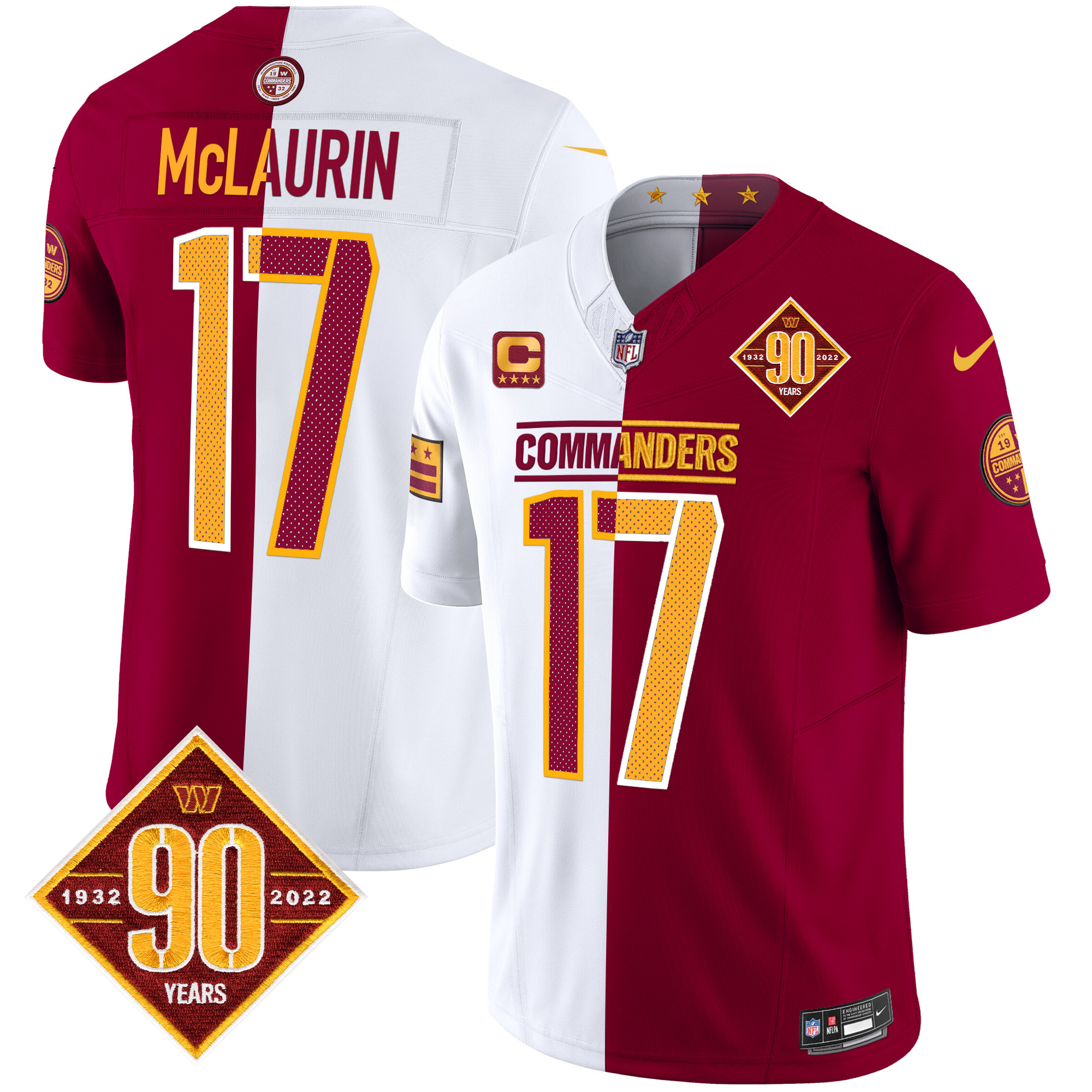 Terry McLaurin Men's Washington Commanders 90th Anniversary Vapor Limited Half Jersey - All Stitched