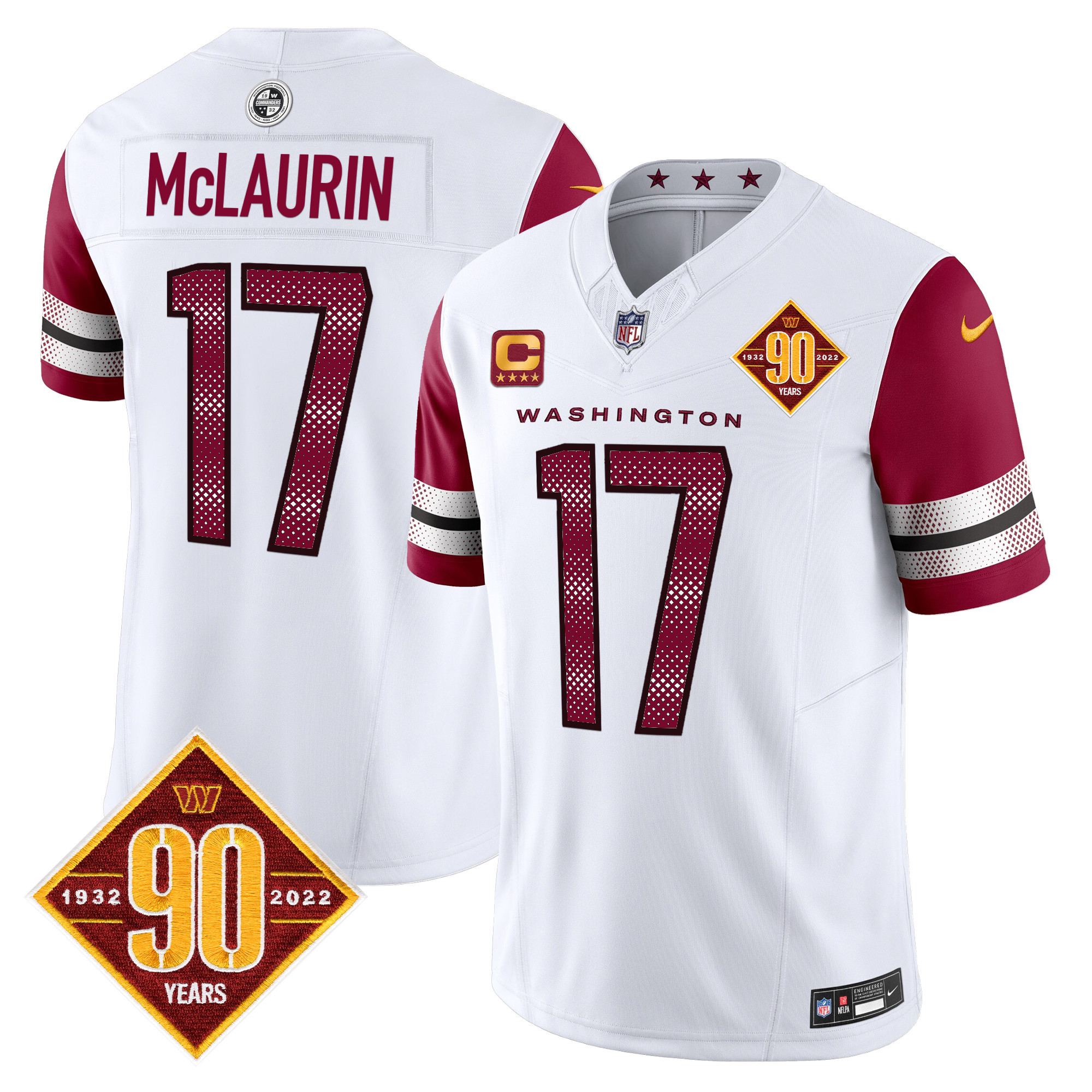 Terry McLaurin Men's Washington Commanders 90th Anniversary Vapor Limited White Jersey - All Stitched