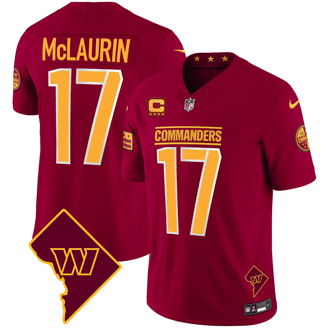 Terry McLaurin Men's Washington Commanders Washington DC Map Patch Burgundy Jersey - All Stitched