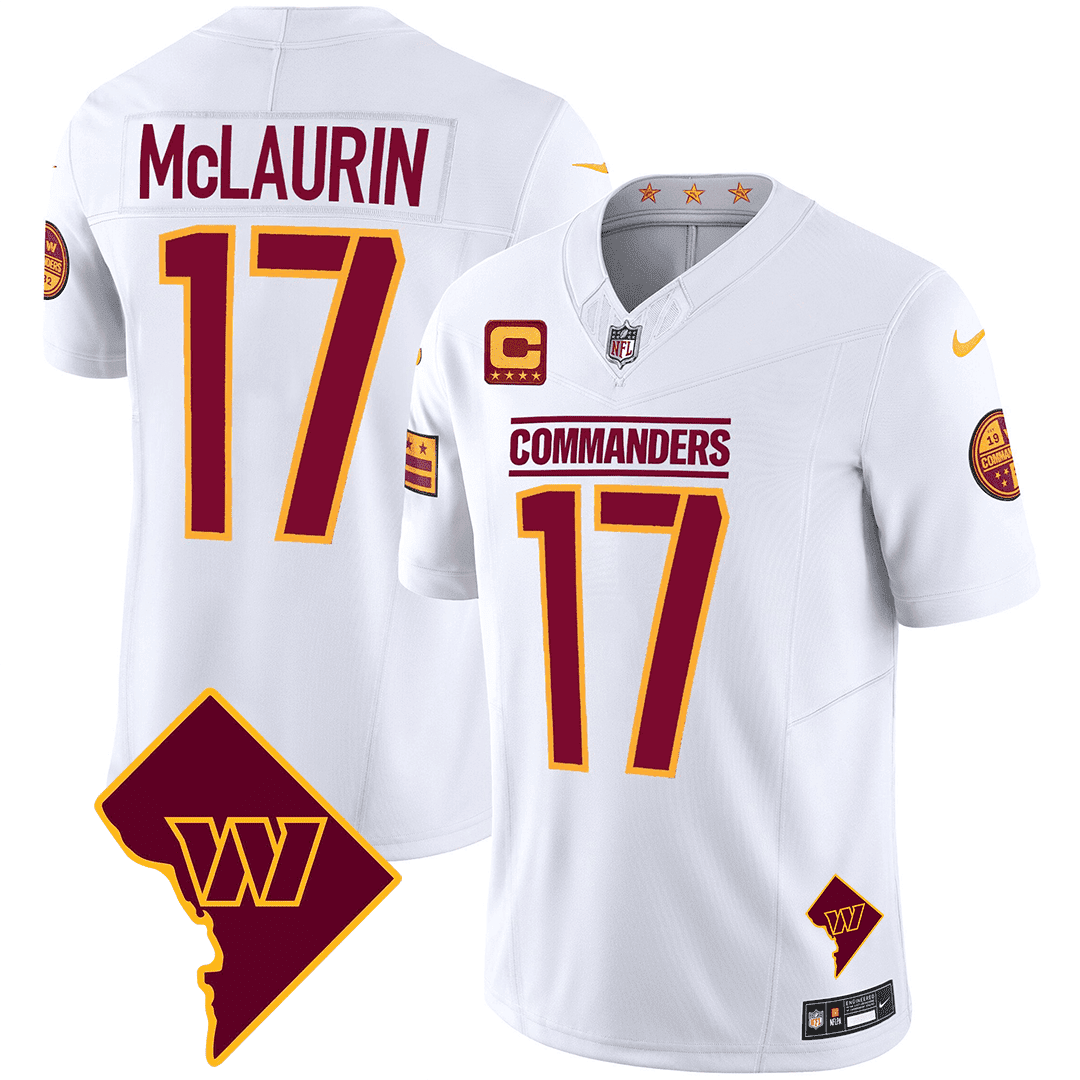 Terry McLaurin Men's Washington Commanders Washington DC Map Patch White Jersey - All Stitched