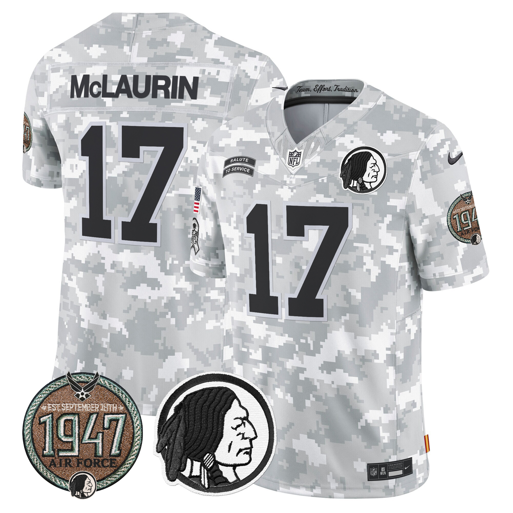 Terry McLaurin Men's Washington Redskins 2024 Salute to Service Establishment Year Patch Vapor Limited Air Force Jersey - All Stitched