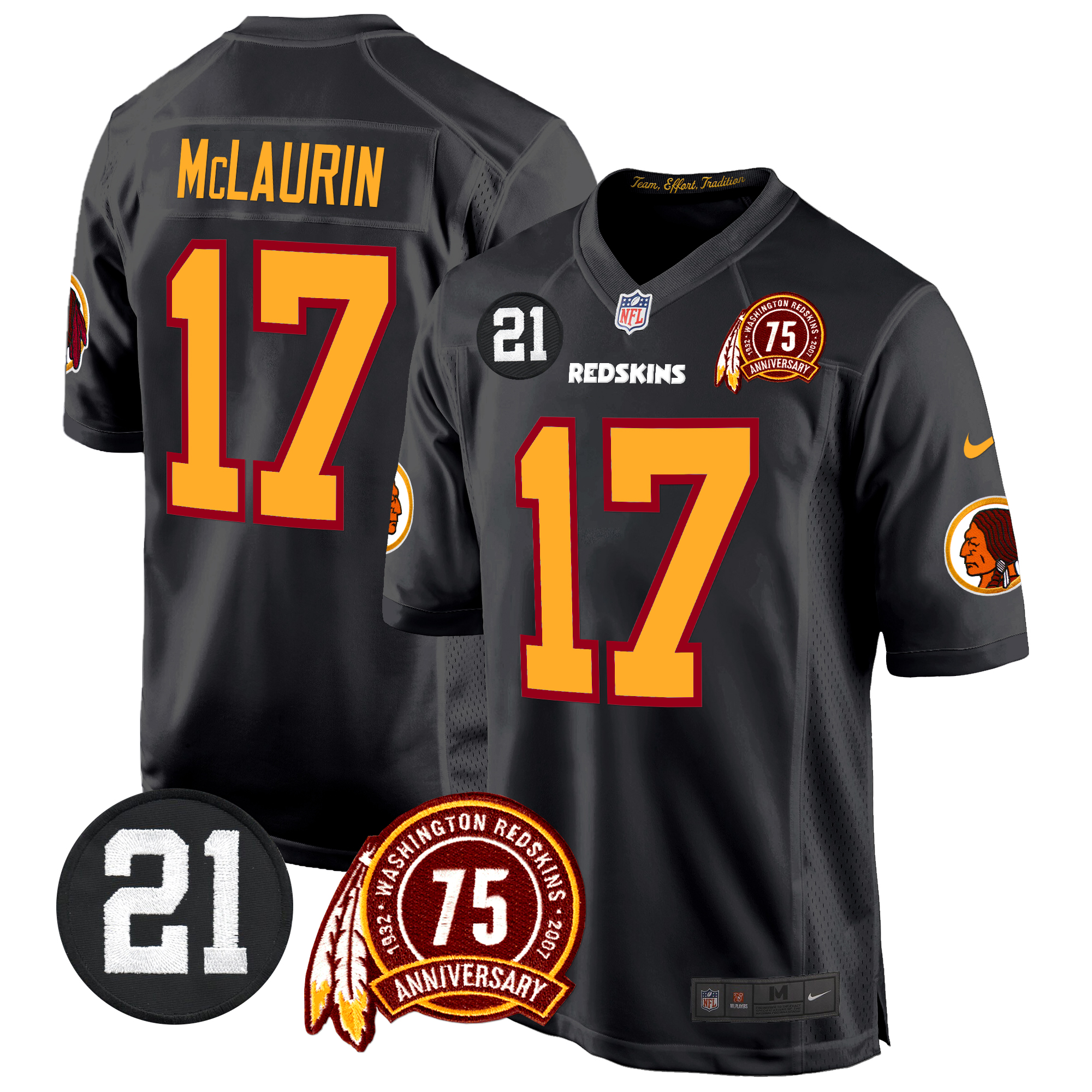 Terry McLaurin Men's Washington Redskins 75th & Sean Taylor Patch Game Black Jersey - All Stitched