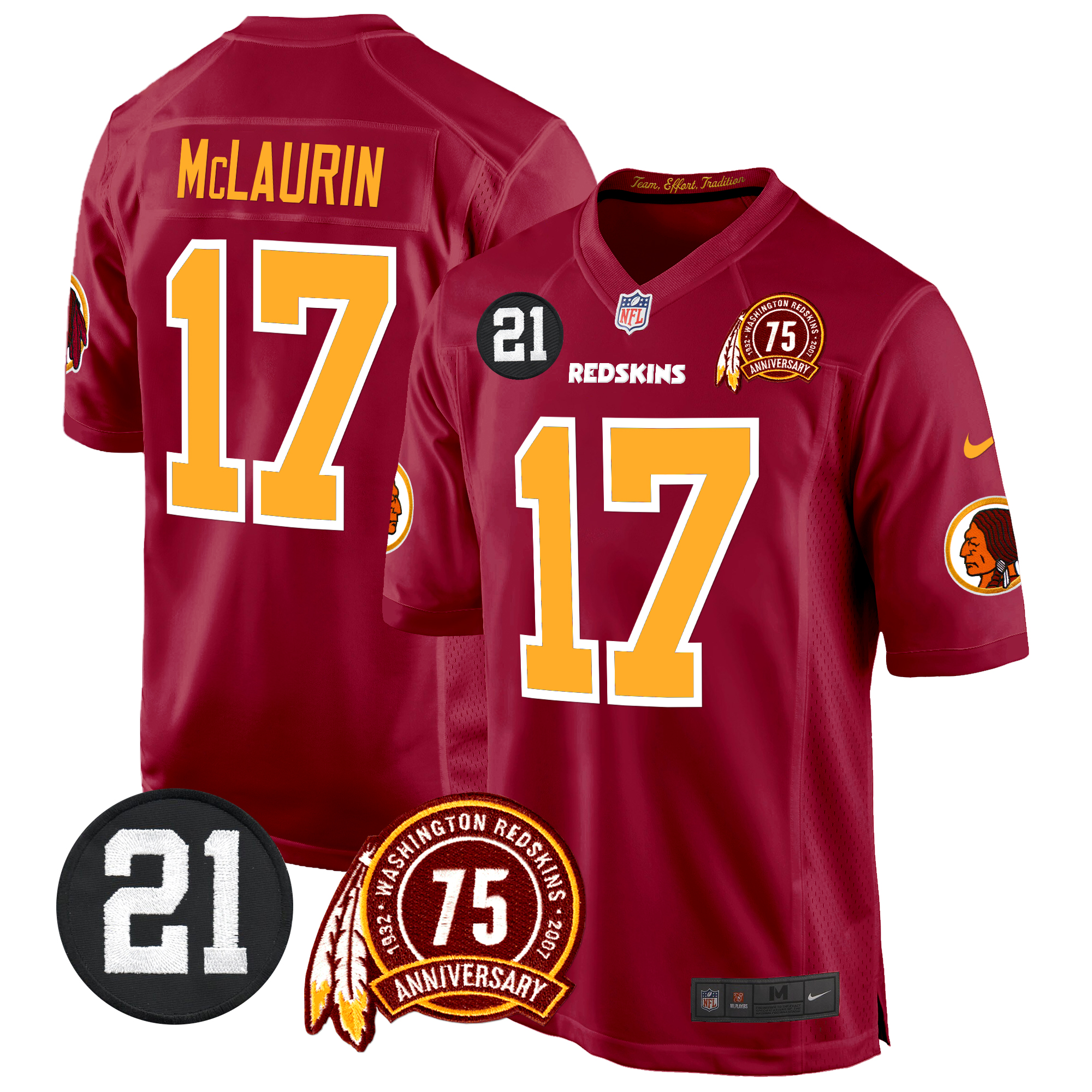 Terry McLaurin Men's Washington Redskins 75th & Sean Taylor Patch Game Burgundy Jersey - All Stitched