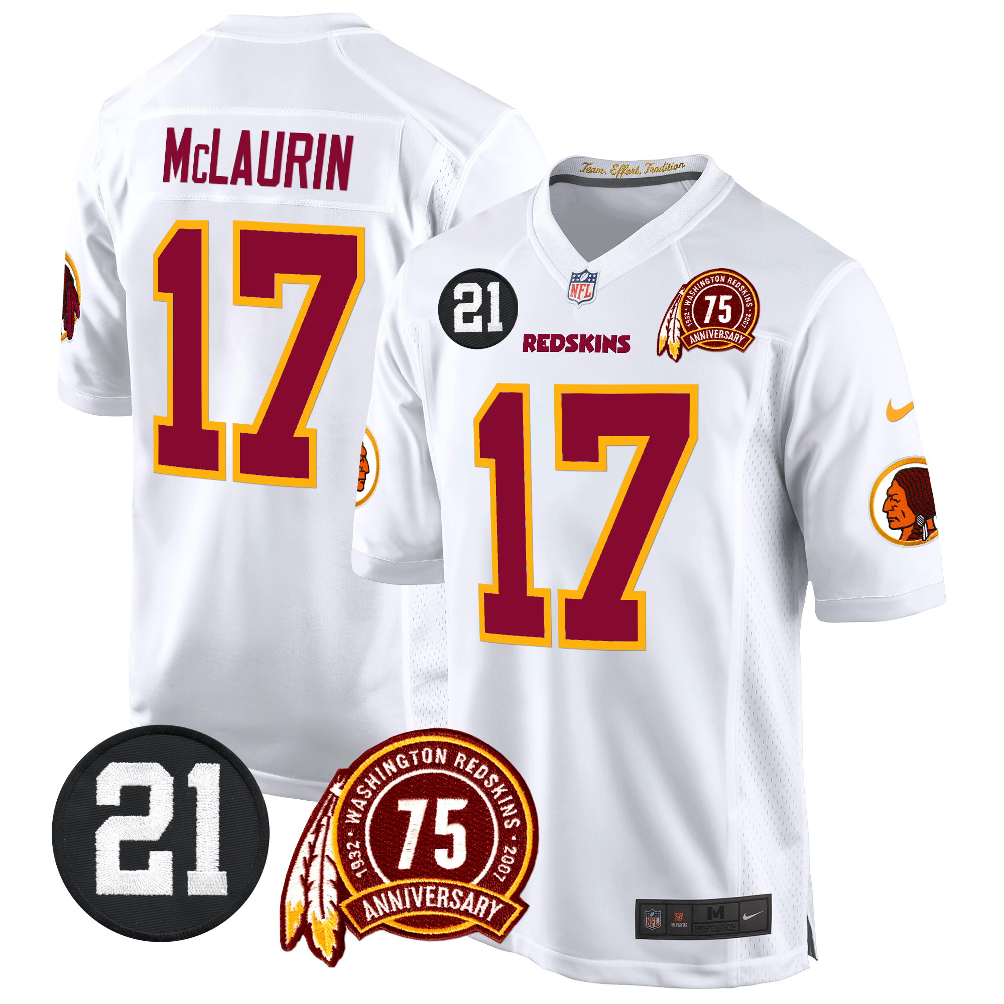 Terry McLaurin Men's Washington Redskins 75th & Sean Taylor Patch Game White Jersey - All Stitched