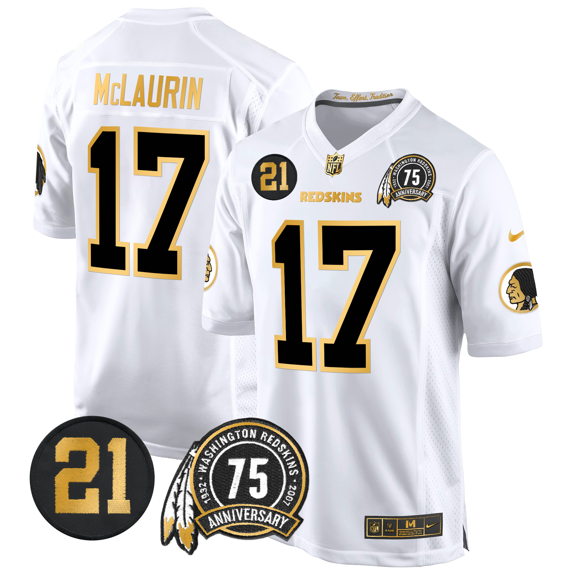 Terry McLaurin Men's Washington Redskins 75th & Sean Taylor Patch Gold Game White Gold Jersey - All Stitched