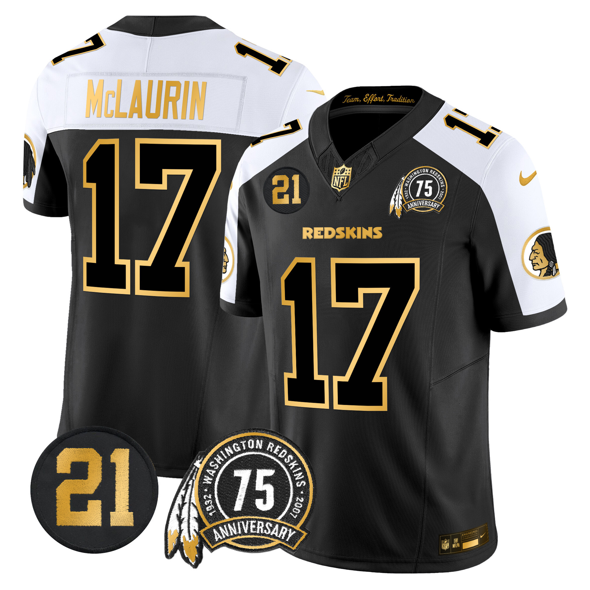 Terry McLaurin Men's Washington Redskins 75th & Sean Taylor Patch Gold Vapor Limited Alternate Jersey - All Stitched