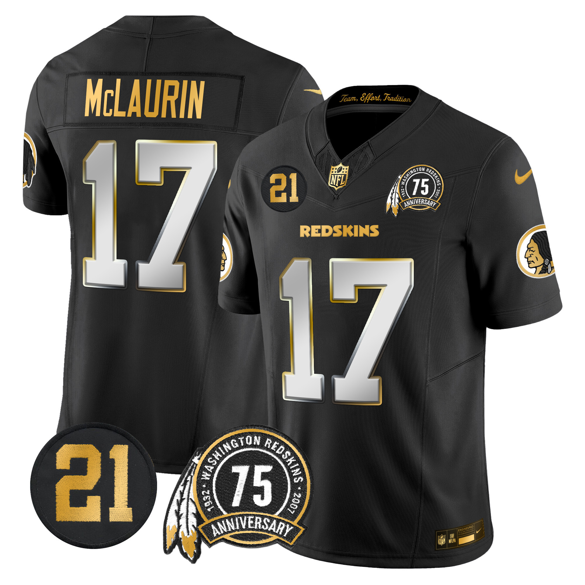 Terry McLaurin Men's Washington Redskins 75th & Sean Taylor Patch Gold Vapor Limited Black Limited Jersey - All Stitched