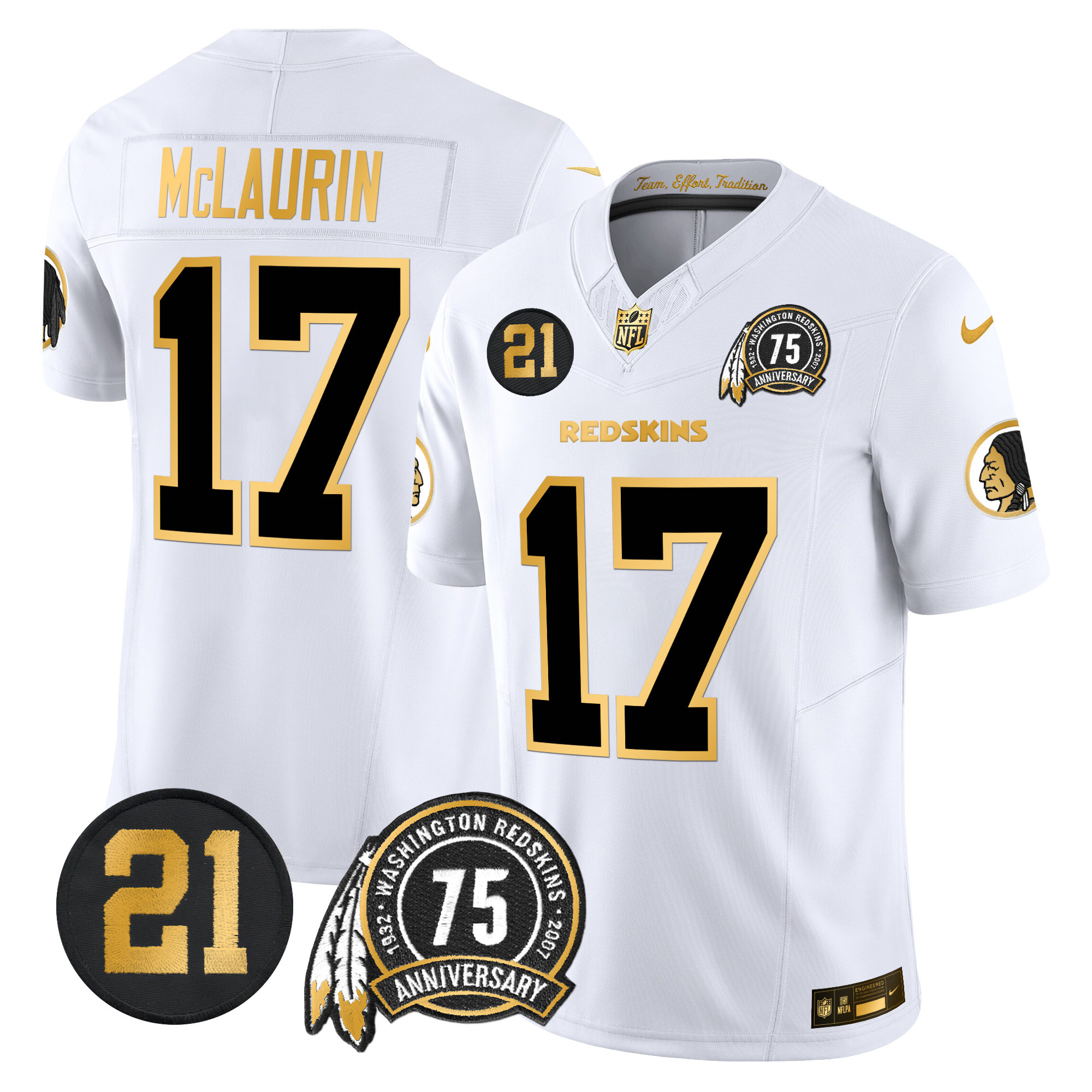 Terry McLaurin Men's Washington Redskins 75th & Sean Taylor Patch Gold Vapor Limited White Gold Jersey - All Stitched