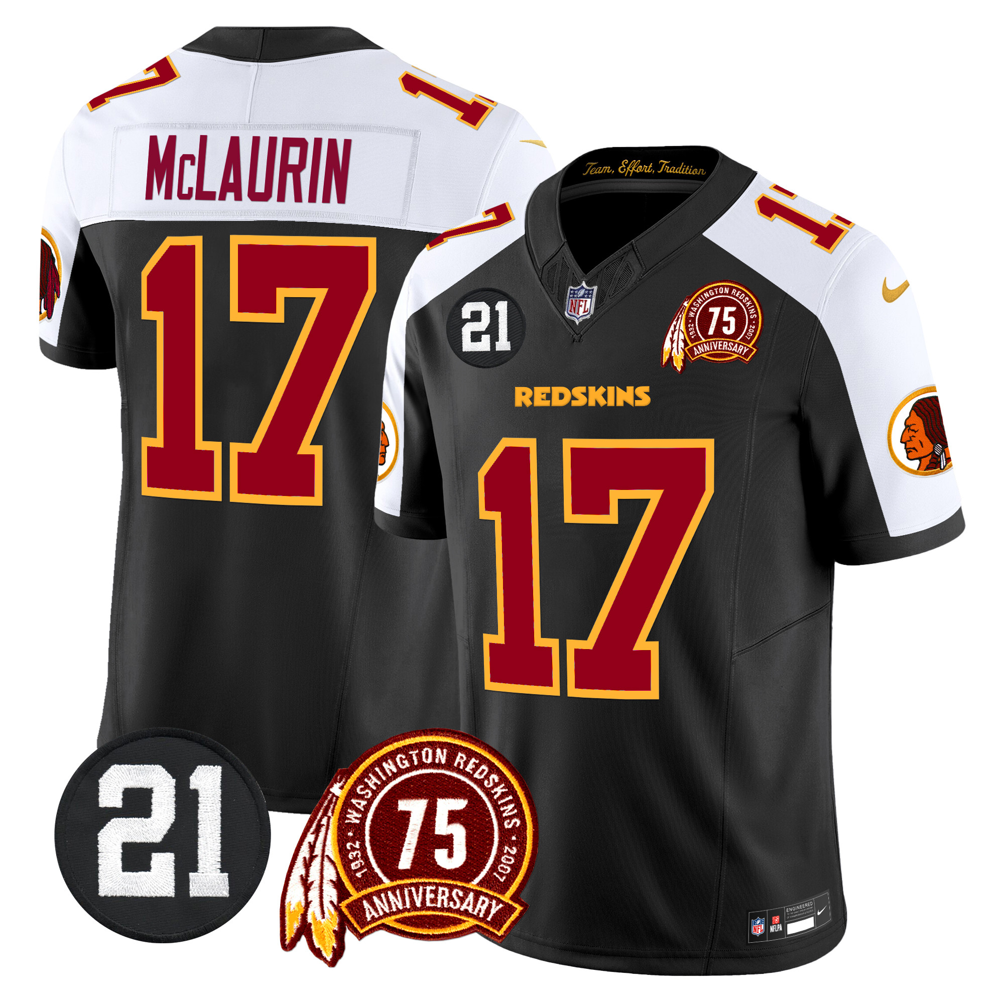 Terry McLaurin Men's Washington Redskins 75th & Sean Taylor Patch Vapor Limited Black Alternate Jersey - All Stitched