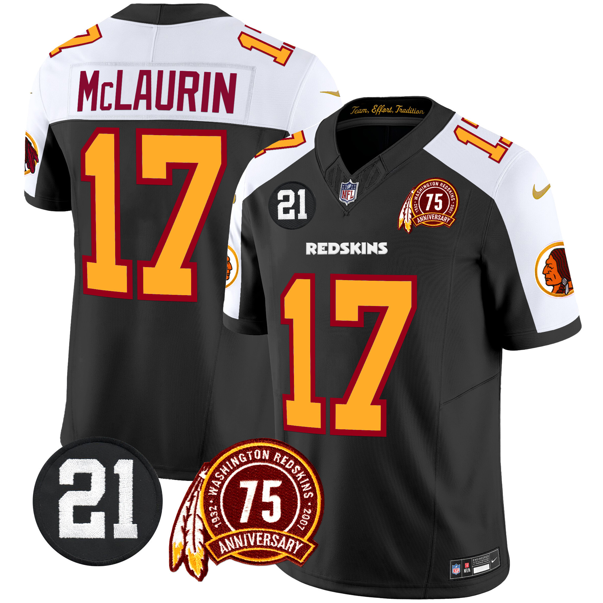 Terry McLaurin Men's Washington Redskins 75th & Sean Taylor Patch Vapor Limited Black Alternate Jersey - All Stitched