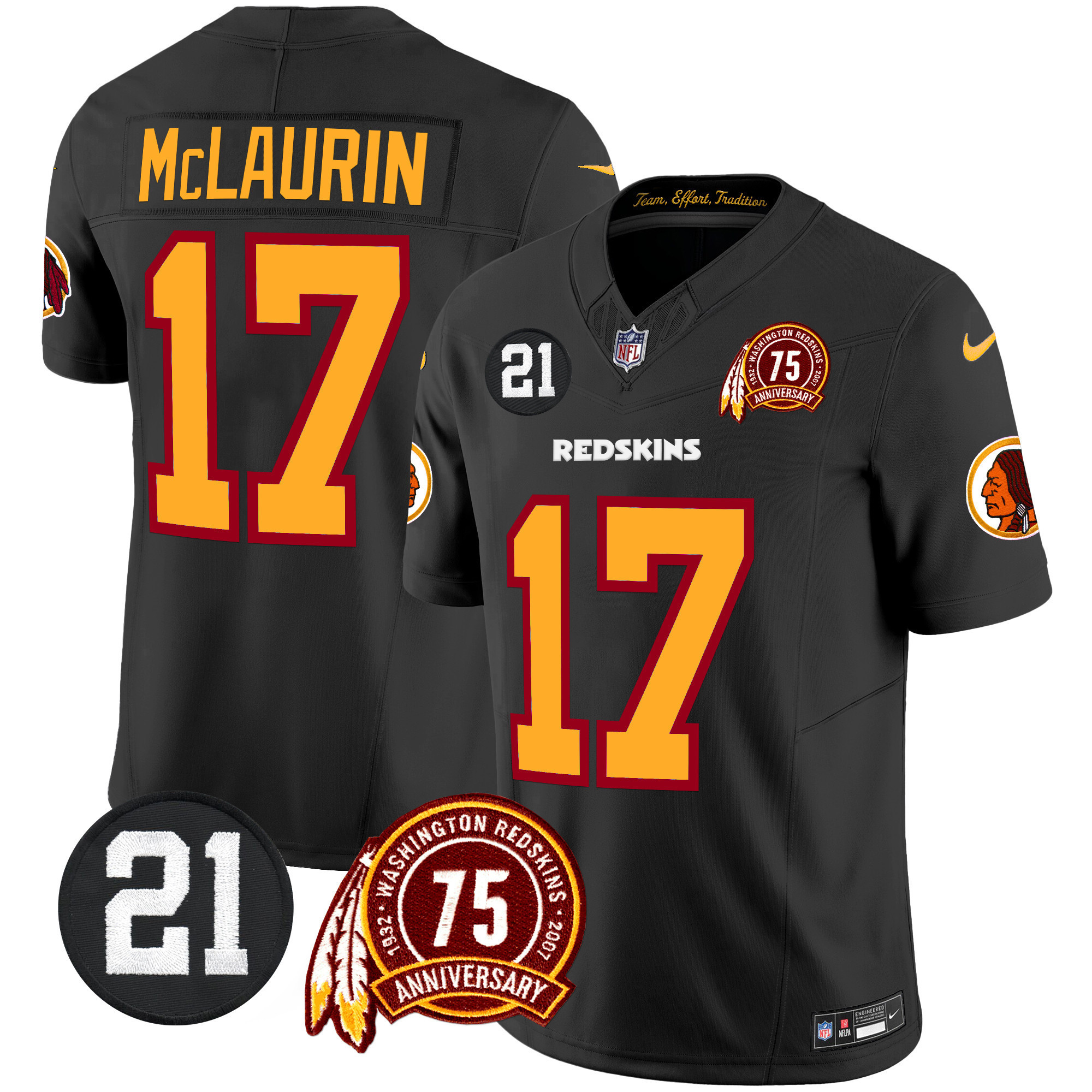 Terry McLaurin Men's Washington Redskins 75th & Sean Taylor Patch Vapor Limited Black Jersey - All Stitched