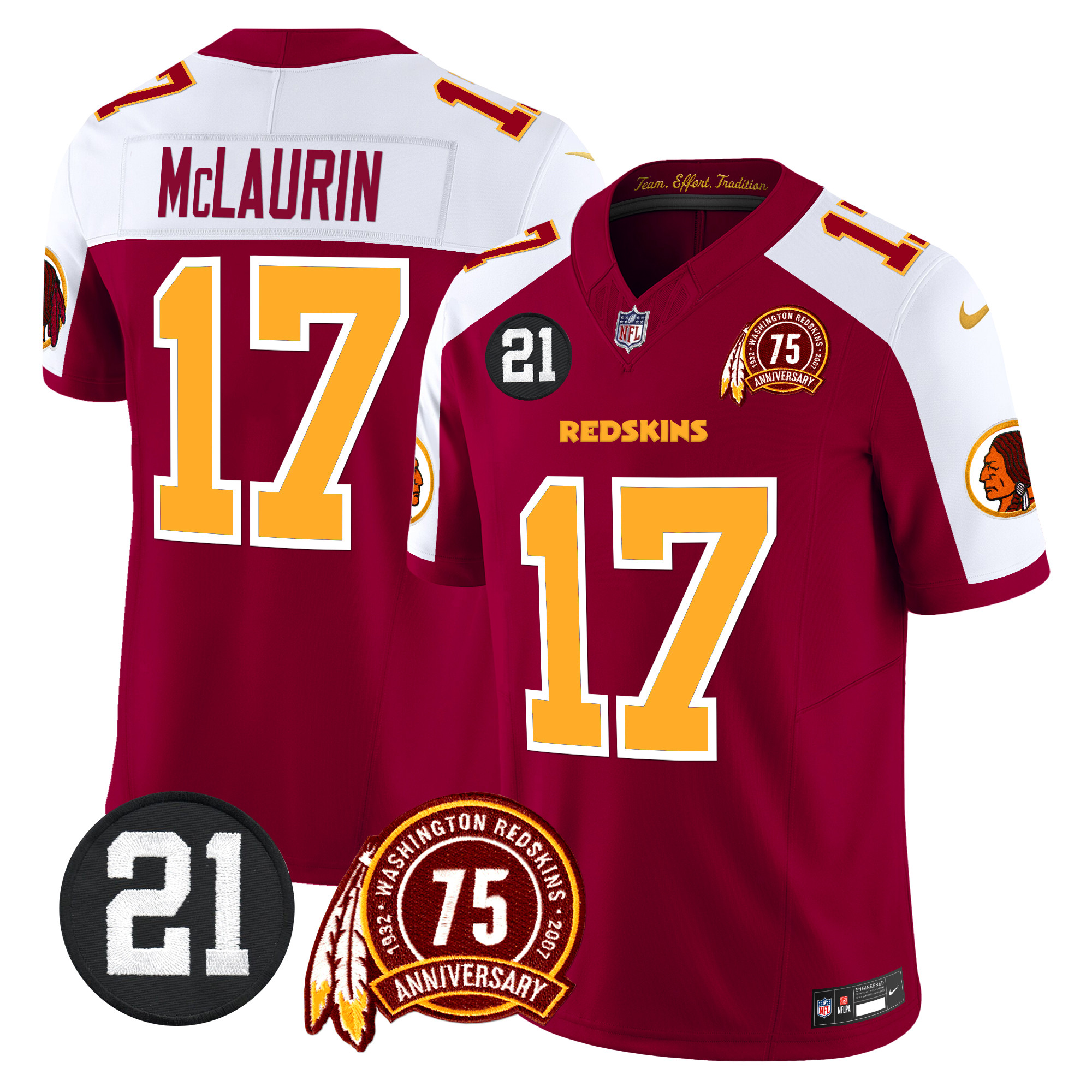 Terry McLaurin Men's Washington Redskins 75th & Sean Taylor Patch Vapor Limited Burgundy Alternate Jersey - All Stitched
