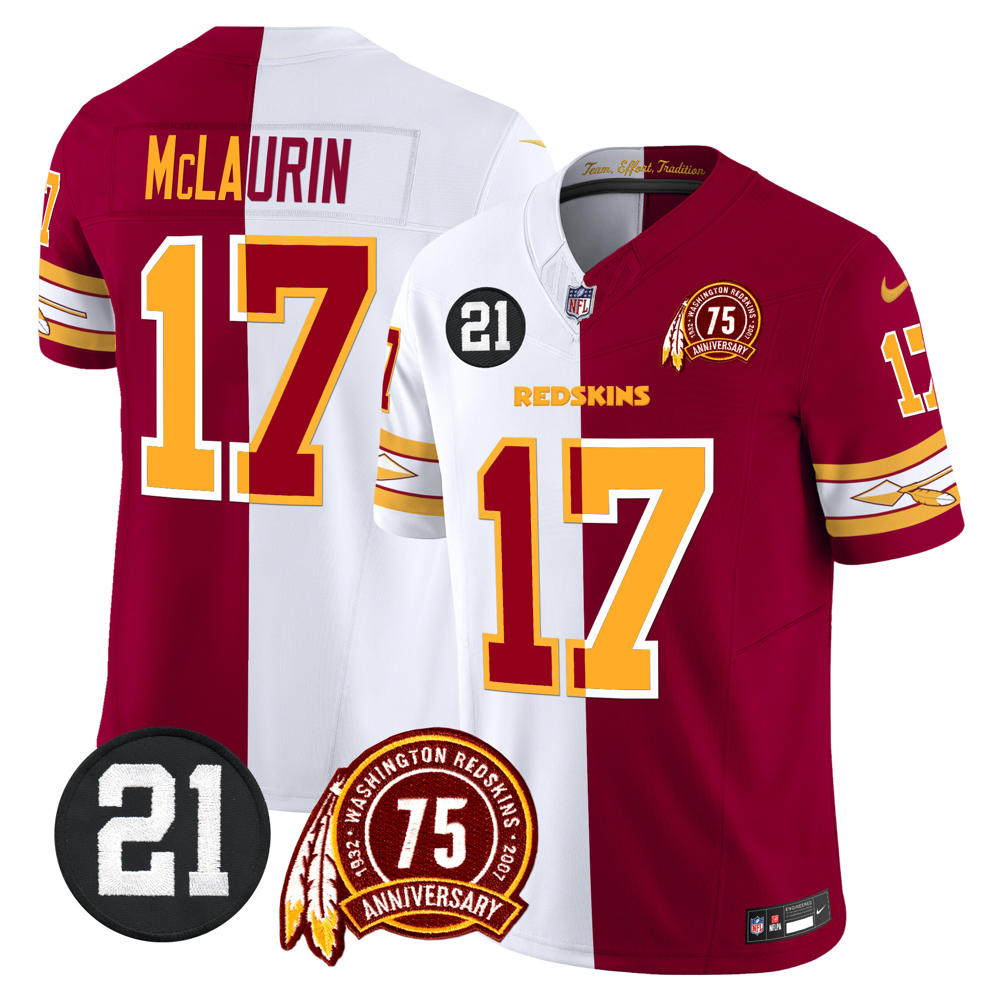 Terry McLaurin Men's Washington Redskins 75th & Sean Taylor Patch Vapor Limited Half Jersey - All Stitched