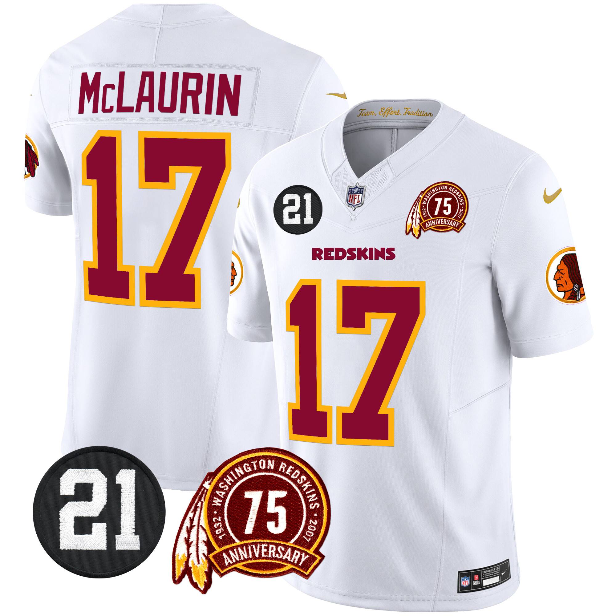 Terry McLaurin Men's Washington Redskins 75th & Sean Taylor Patch Vapor Limited White Jersey - All Stitched
