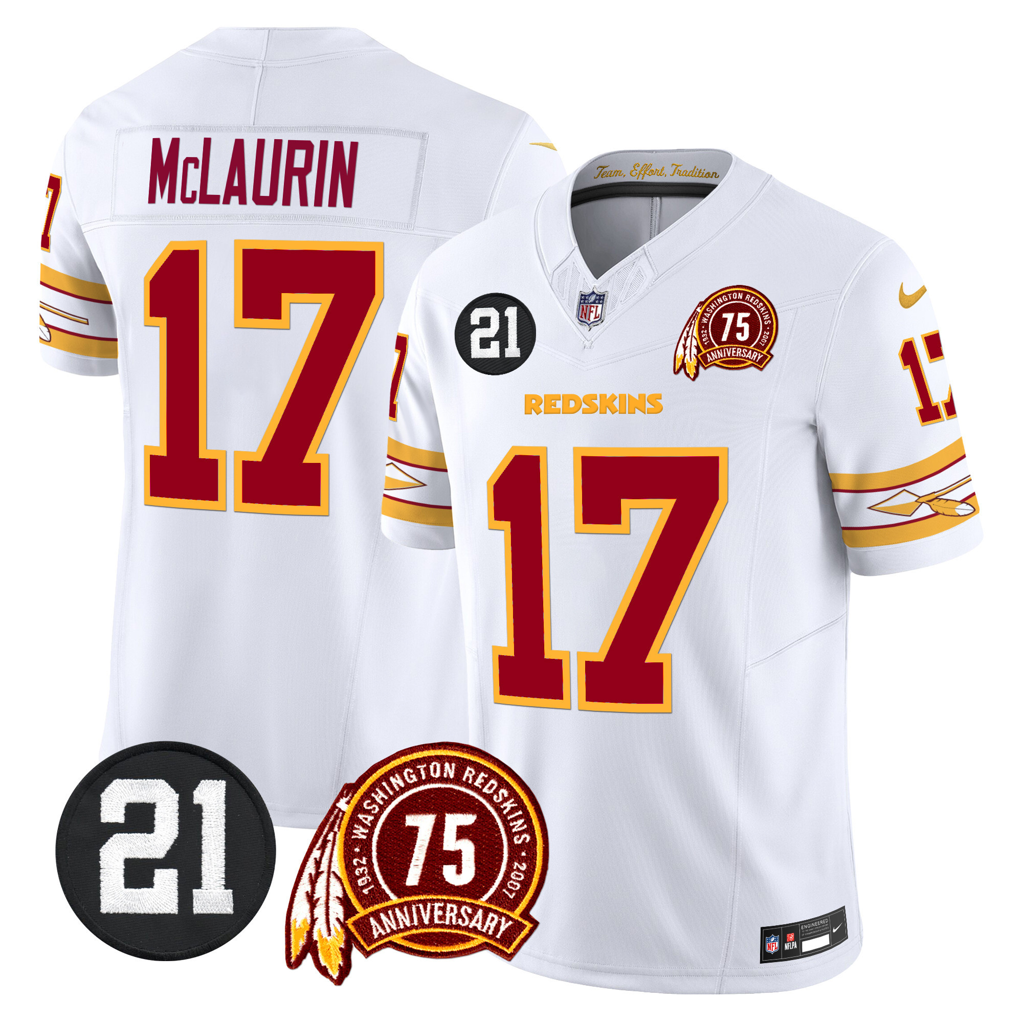 Terry McLaurin Men's Washington Redskins 75th & Sean Taylor Patch Vapor Limited White Jersey - All Stitched