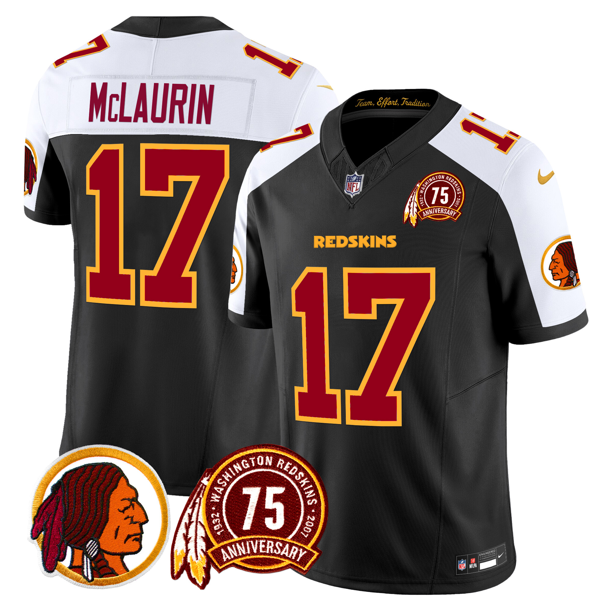 Terry McLaurin Men's Washington Redskins 75th Patch Vapor Limited Black Alternate Jersey - All Stitched