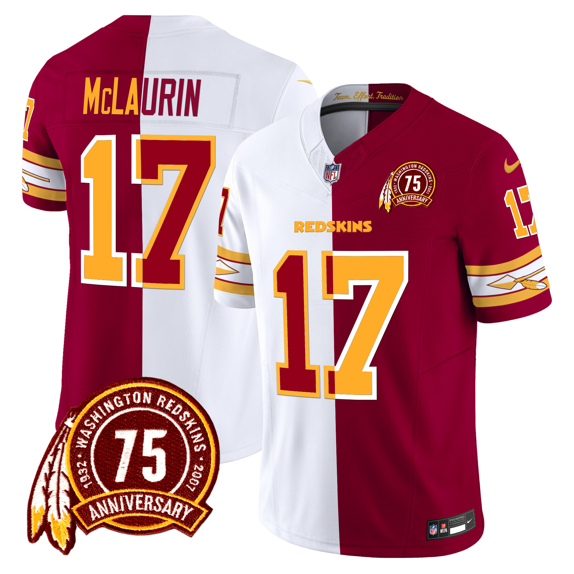 Terry McLaurin Men's Washington Redskins 75th Patch Vapor Limited Half Jersey - All Stitched