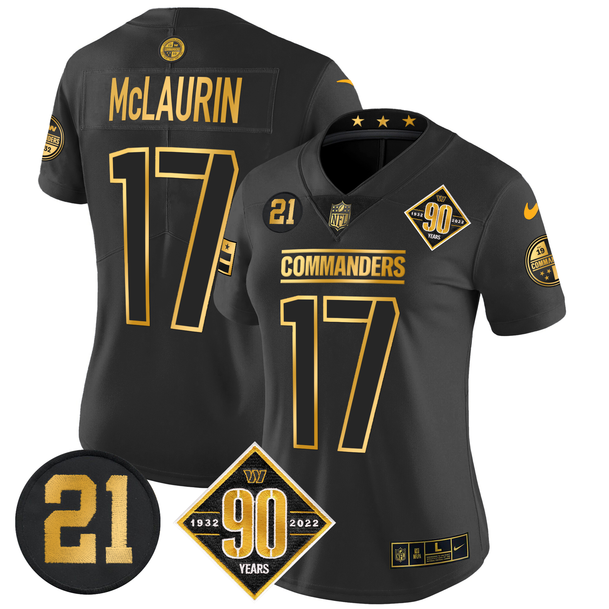 Terry McLaurin Women's Washington Commanders 90th & Sean Taylor Patch Gold Vapor Limited Black Gold Jersey - All Stitched