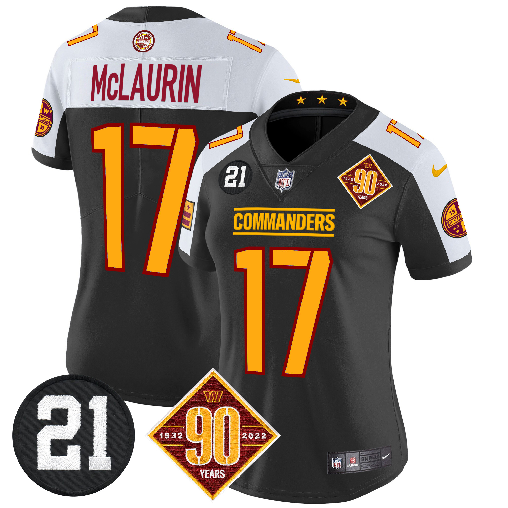 Terry McLaurin Women's Washington Commanders 90th & Sean Taylor Patch Vapor Limited Black Alternate Jersey - All Stitched