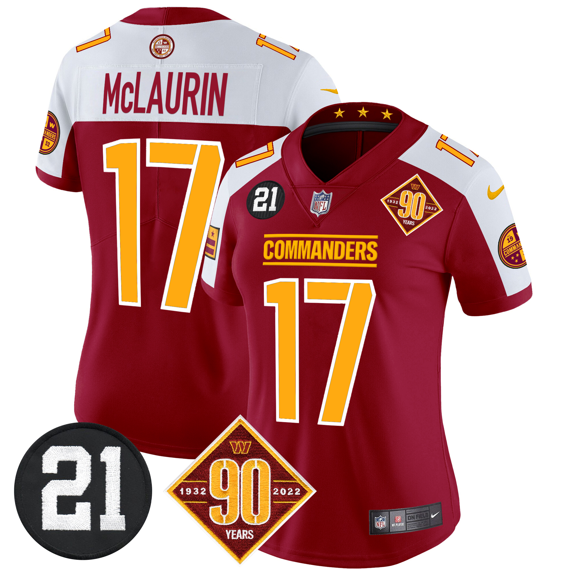 Terry McLaurin Women's Washington Commanders 90th & Sean Taylor Patch Vapor Limited Burgundy Alternate Jersey - All Stitched