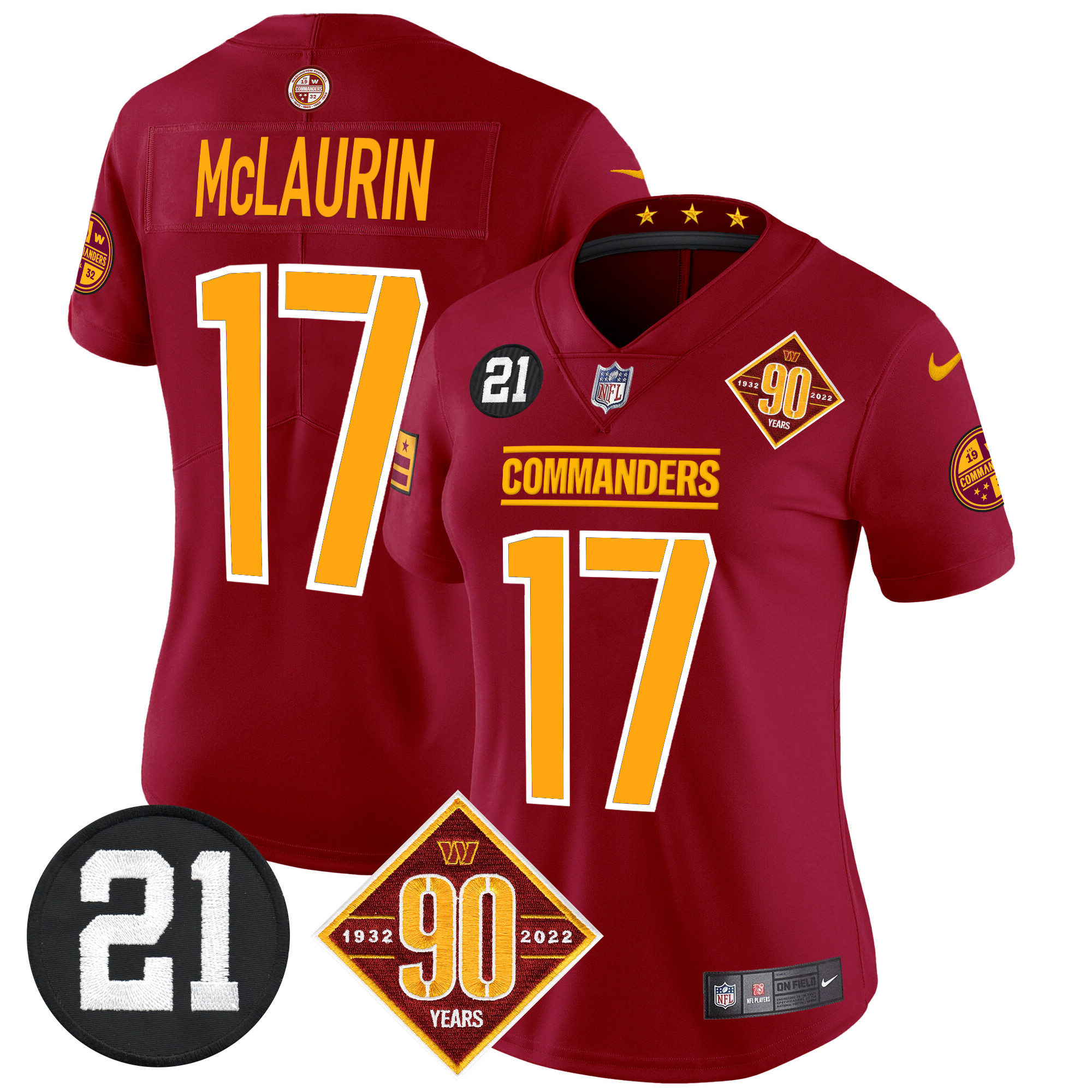 Terry McLaurin Women's Washington Commanders 90th & Sean Taylor Patch Vapor Limited Burgundy Jersey - All Stitched