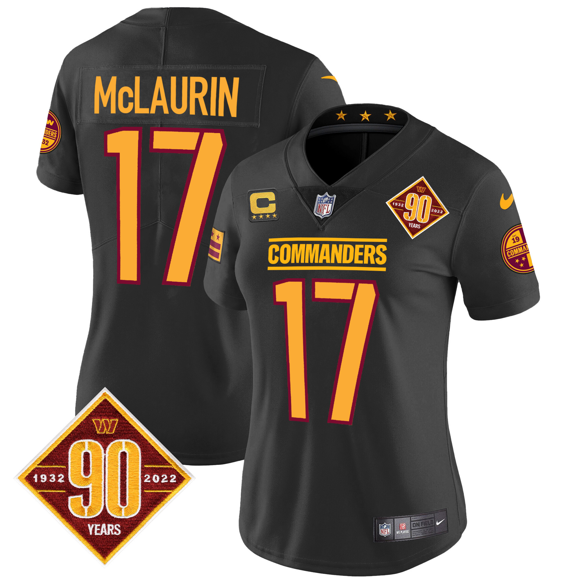Terry McLaurin Women's Washington Commanders 90th Anniversary Patch Vapor Black Jersey - All Stitched