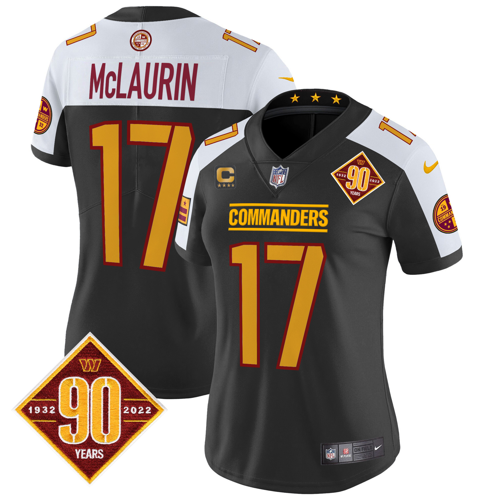 Terry McLaurin Women's Washington Commanders 90th Anniversary Patch Vapor Limited Black Alternate Jersey - All Stitched