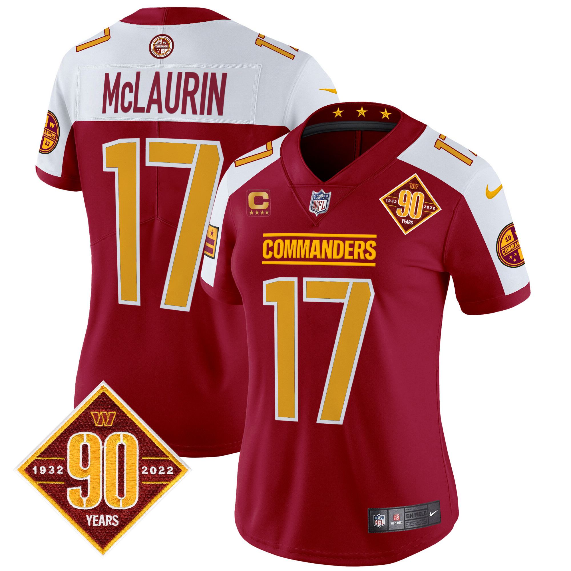 Terry McLaurin Women's Washington Commanders 90th Anniversary Patch Vapor Limited Burgundy Alternate Jersey - All Stitched