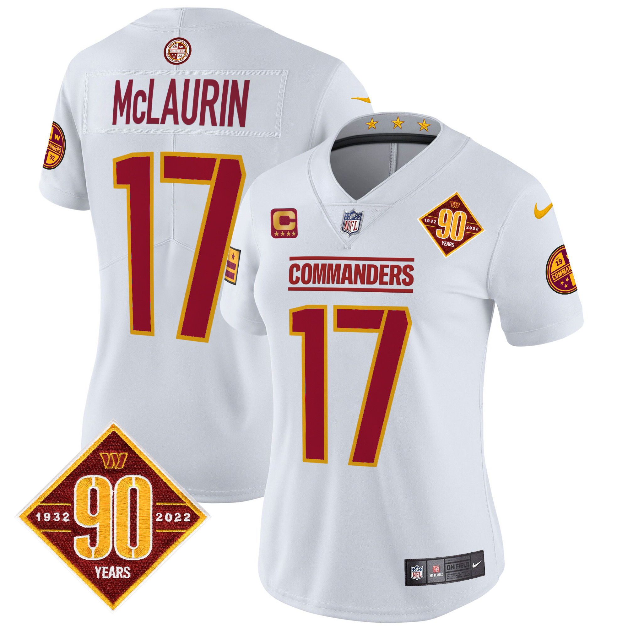 Terry McLaurin Women's Washington Commanders 90th Anniversary Patch Vapor Limited White Jersey - All Stitched