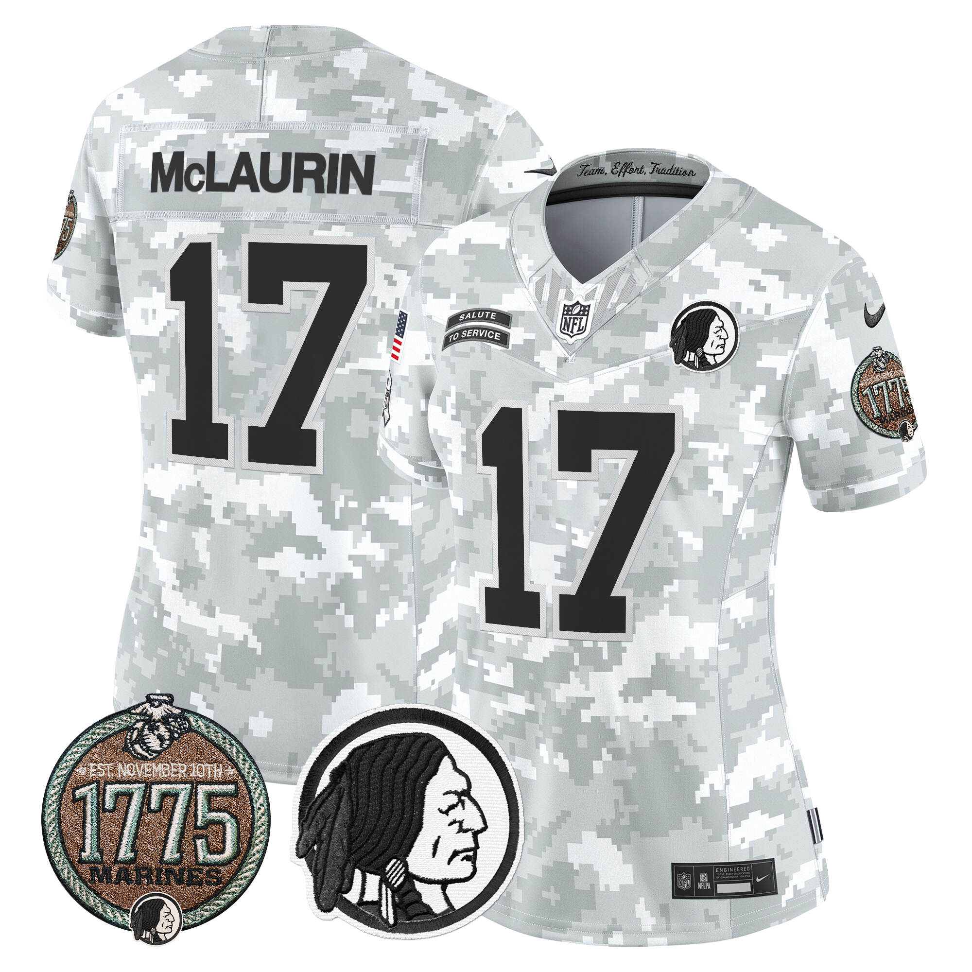 Terry McLaurin Women's Washington Redskins 2024 Salute to Service Establishment Year Patch Vapor Limited Marines Jersey - All Stitched