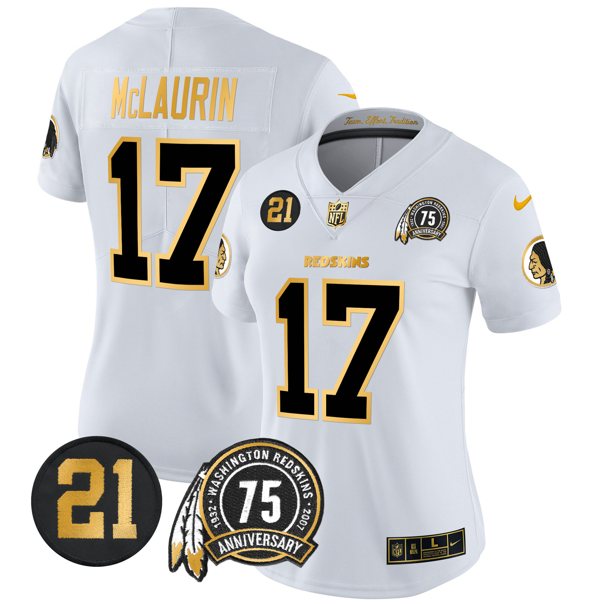 Terry Mclaurin Women's Washington Redskins 75th & Sean Taylor Patch Gold Vapor Limited White Gold Jersey - All Stitched