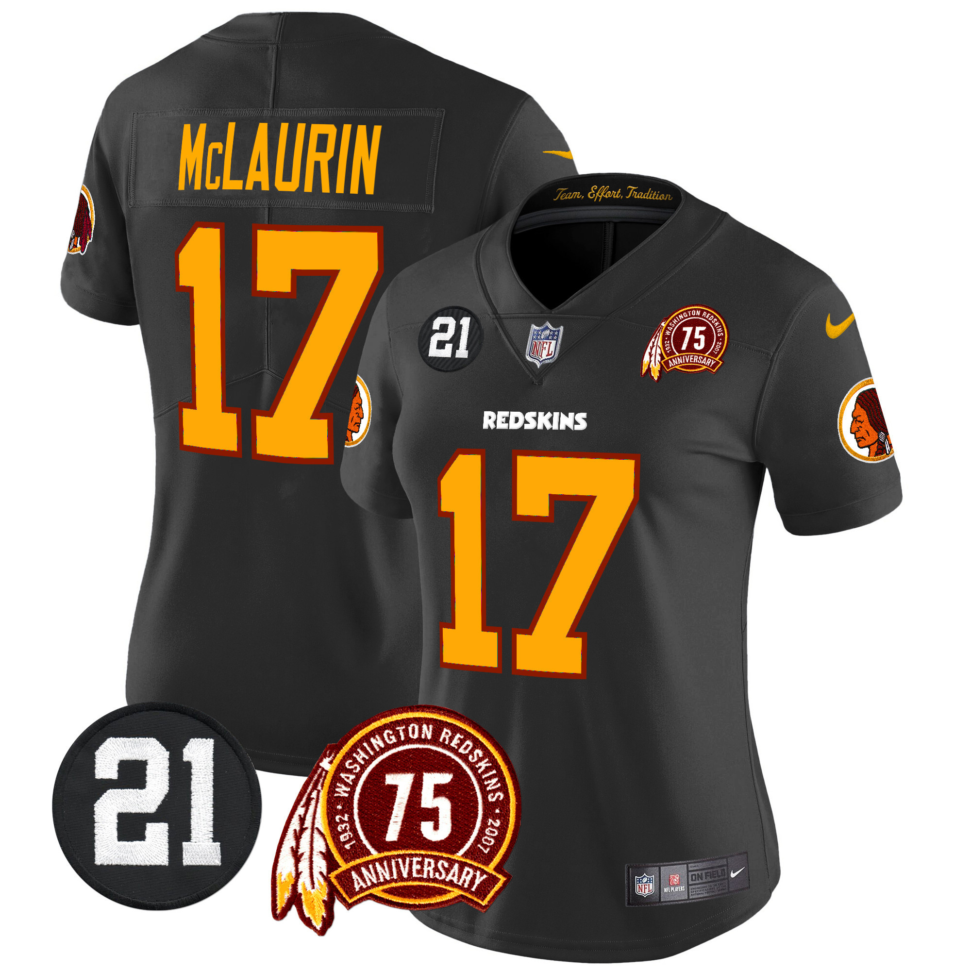 Terry Mclaurin Women's Washington Redskins 75th & Sean Taylor Patch Vapor Limited Black Jersey - All Stitched