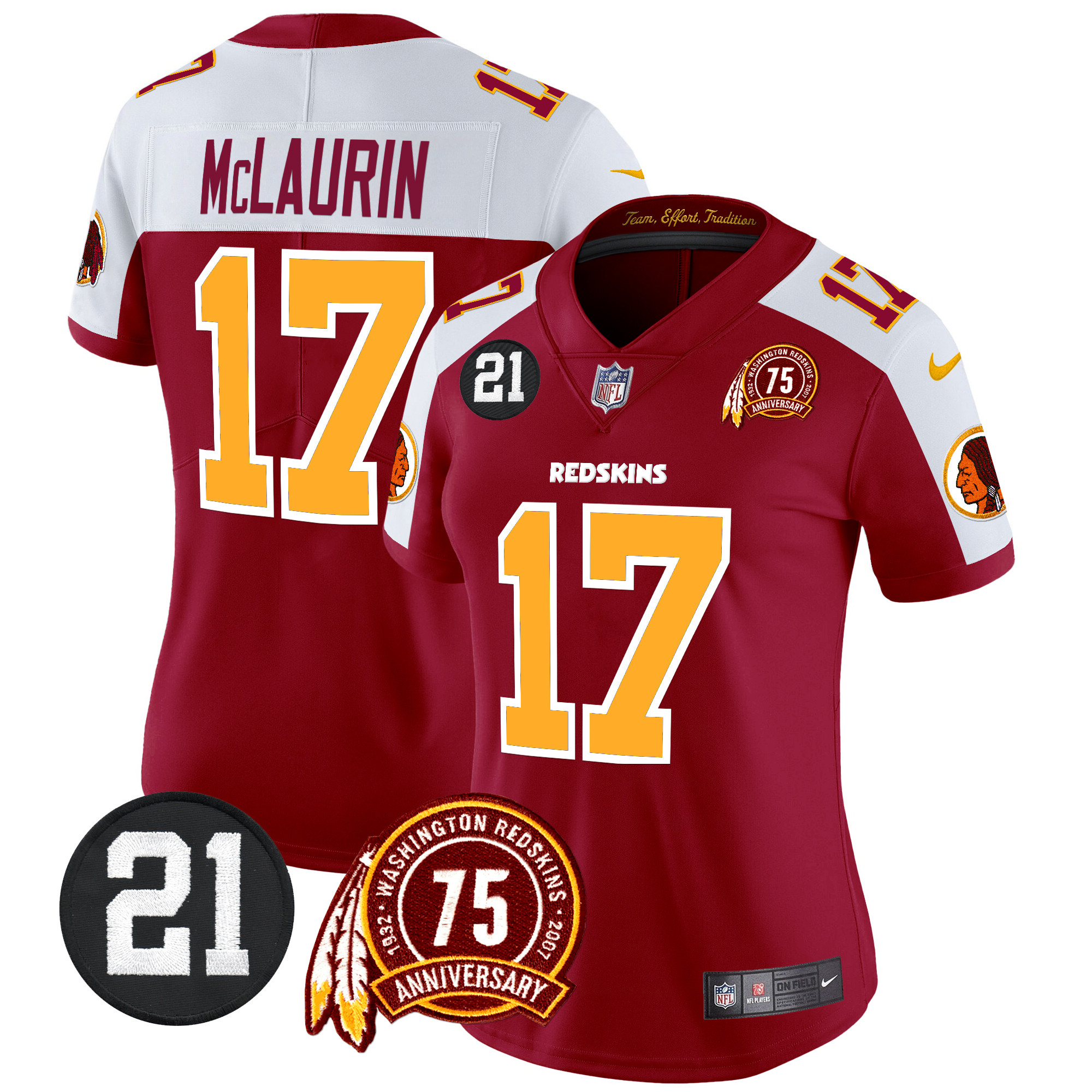 Terry McLaurin Women's Washington Redskins 75th & Sean Taylor Patch Vapor Limited Burgundy Alternate Jersey - All Stitched
