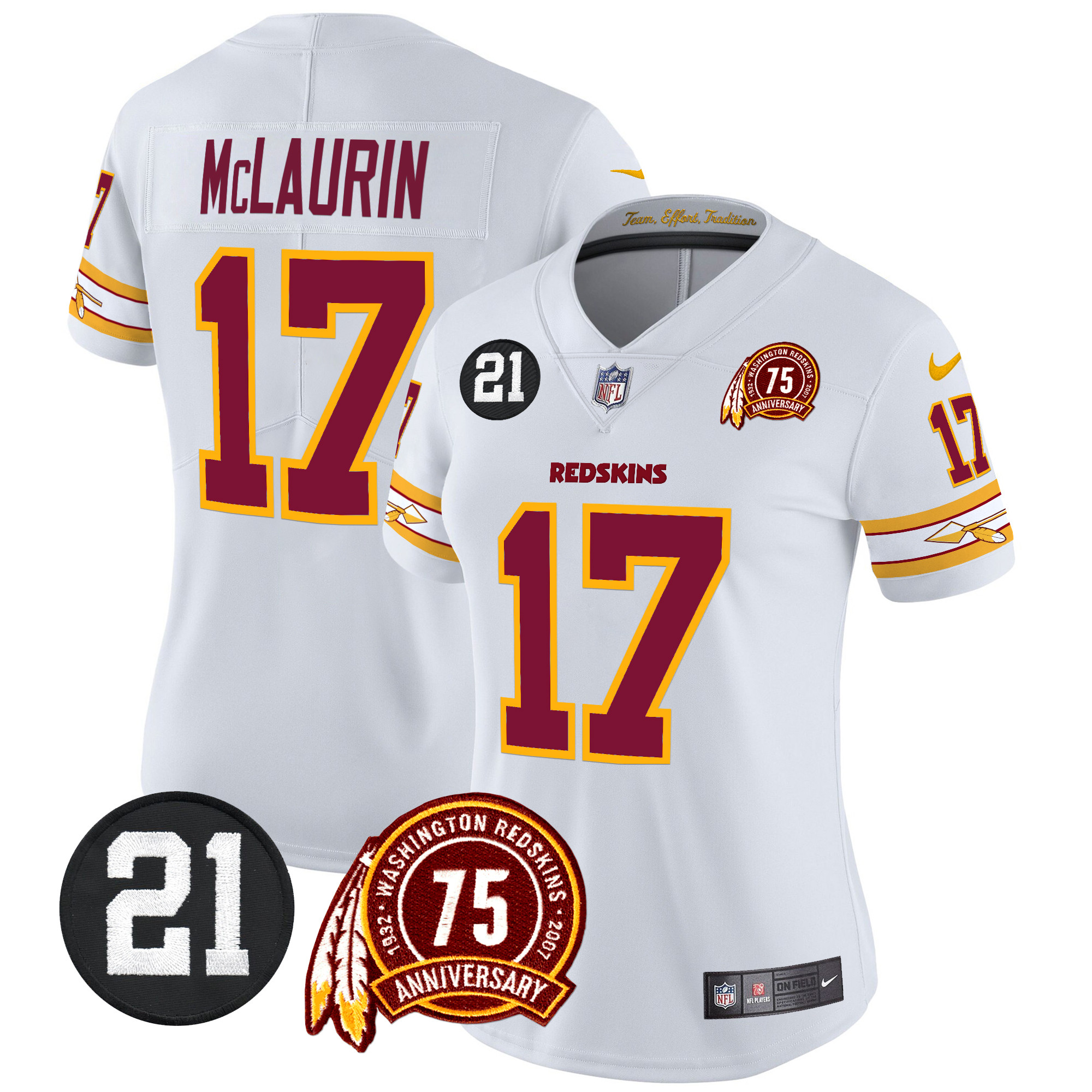 Terry McLaurin Women's Washington Redskins 75th & Sean Taylor Patch Vapor Limited White Jersey - All Stitched