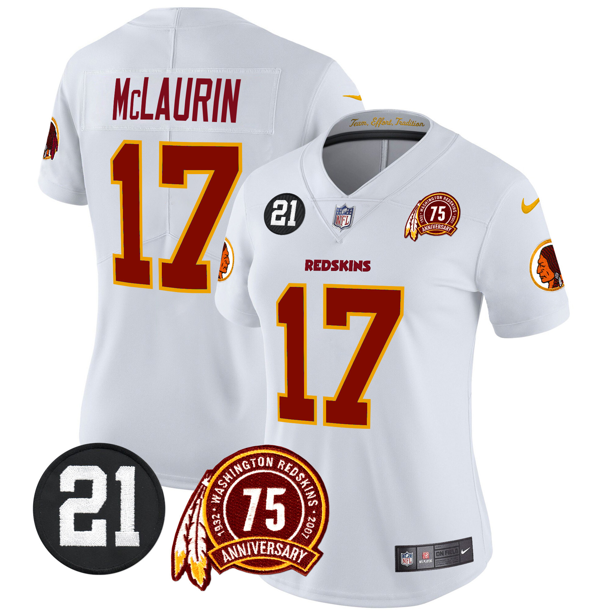 Terry Mclaurin Women's Washington Redskins 75th & Sean Taylor Patch Vapor Limited White Jersey - All Stitched