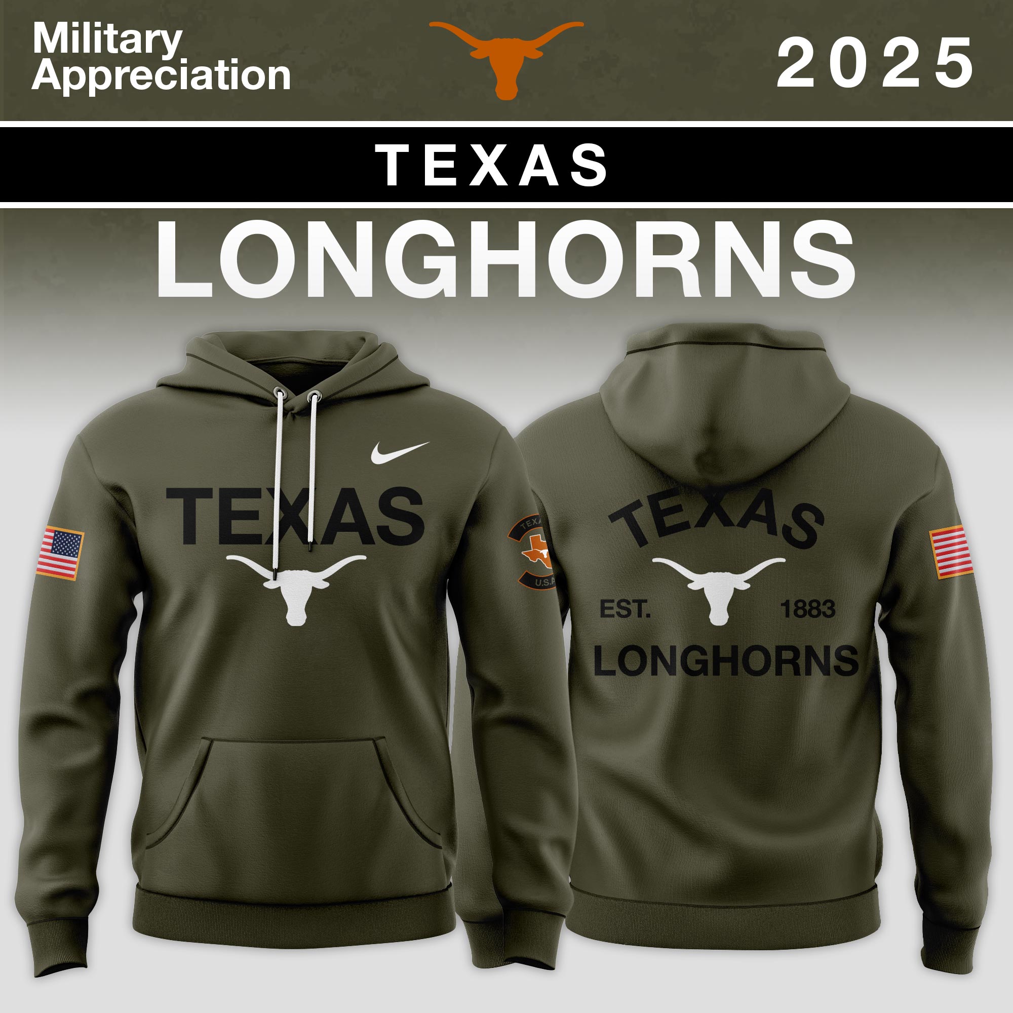 Texas Longhorns Southeastern Conference Teams 2025 Military Appreciation Limited Edition Hoodie