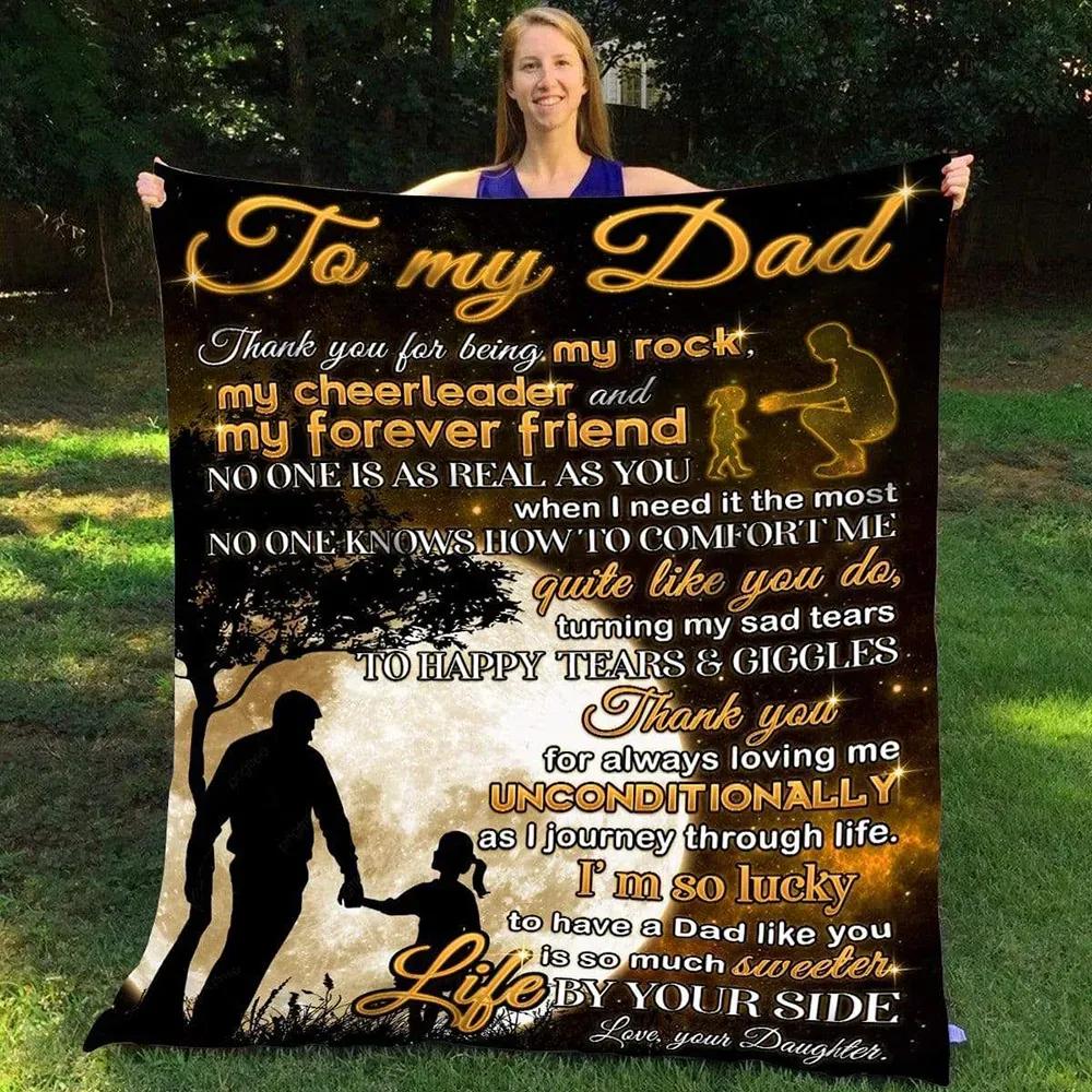 Thank You For Being My Rock, Birthday Christmas Gift For Dad Fleece Quilt Blanket - TopBestClothing