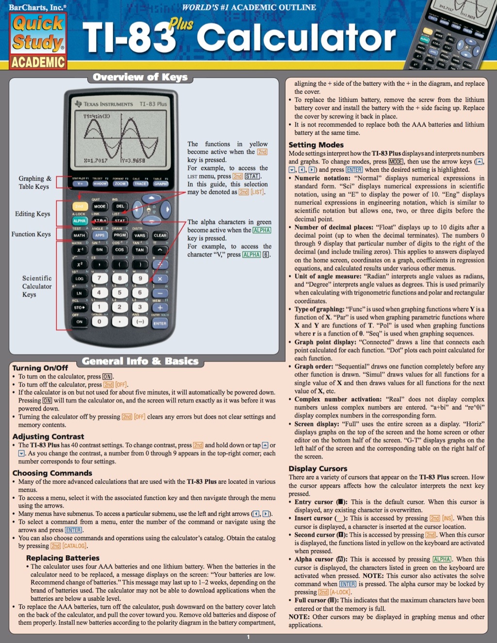 TI-83 PLUS CALCULATOR REFERENCE GUIDE - (PDF/EPUB Version)