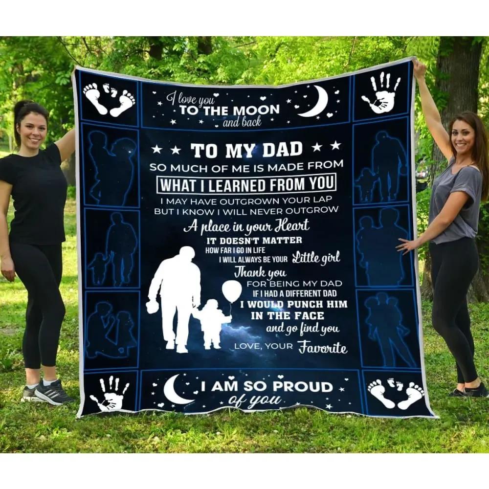 To Dad From Daughter I Love You To Mon And Back Fleece Quilt Blanket - TopBestClothing