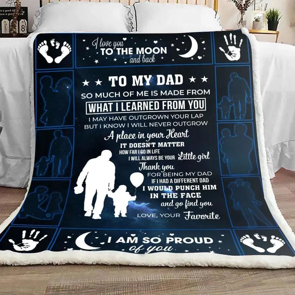 To Dad From Daughter I Love You To Mon And Back Fleece Quilt Blanket - TopBestClothing