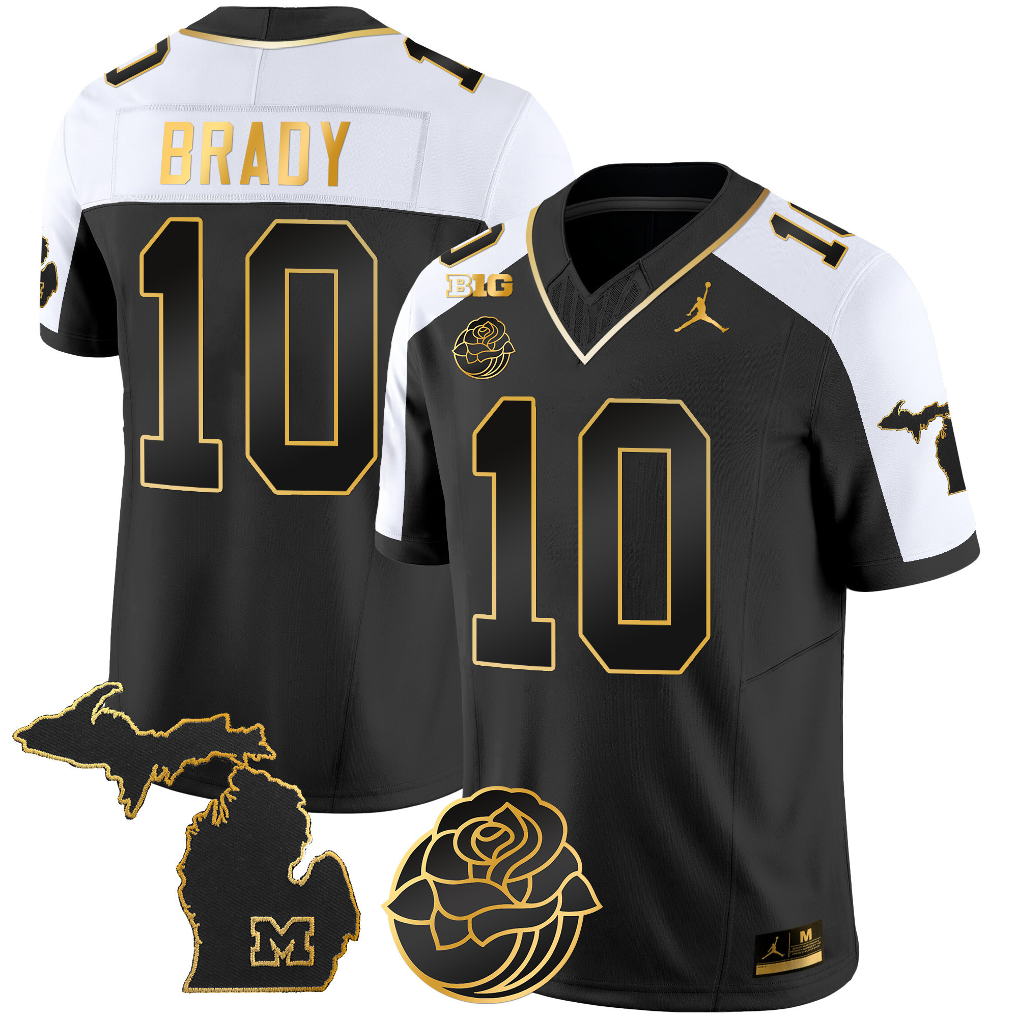 Tom Brady Men's Michigan Wolverines Rose Bowl Patch Gold Vapor Alternate Jersey - All Stitched