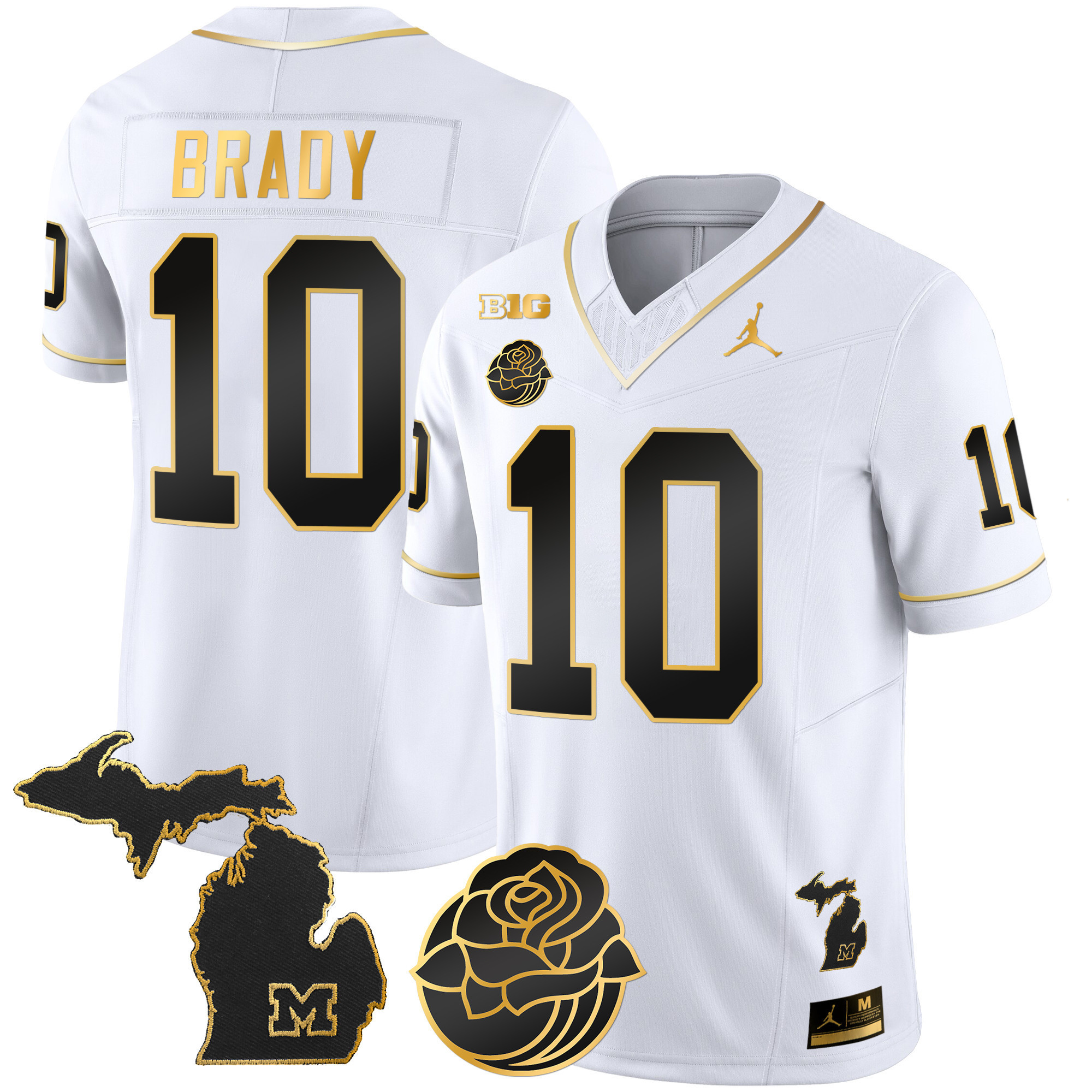 Tom Brady Men's Michigan Wolverines Rose Bowl Patch Gold Vapor White Gold Jersey - All Stitched