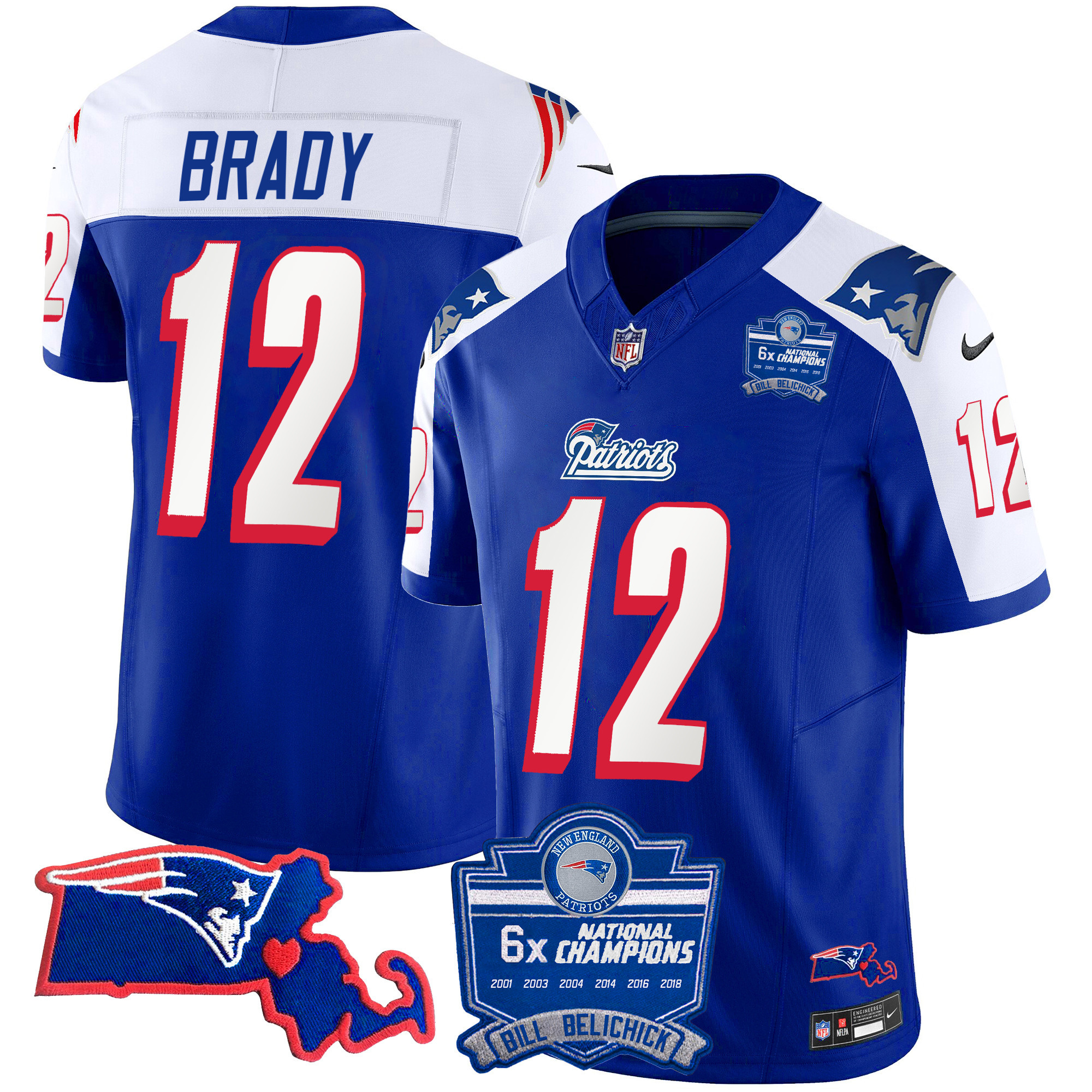 Tom Brady Men's New England Patriots Bill Belichick 6x Champions Patch Vapor 1996 Alternate Jersey - All Stitched