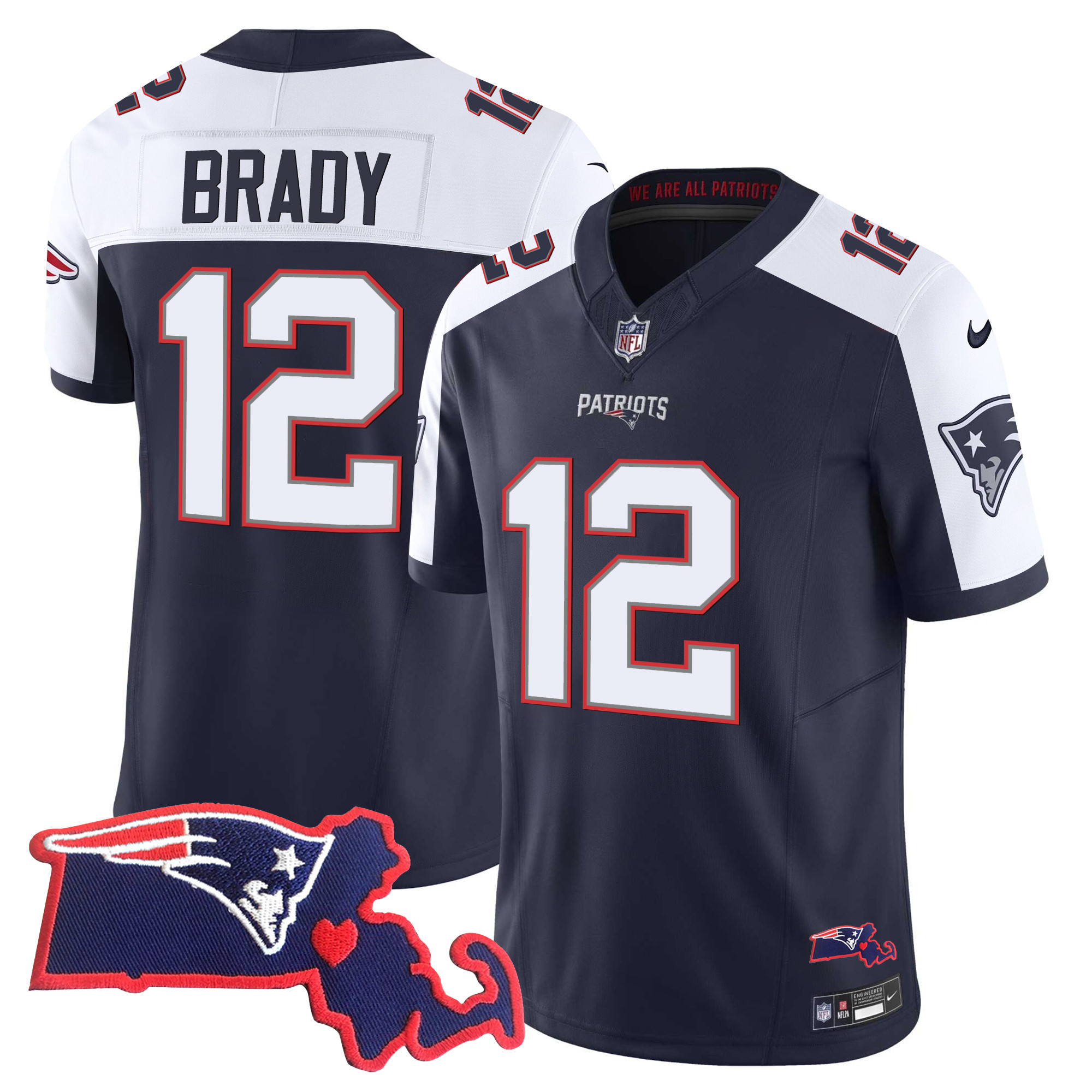 Tom Brady Men's New England Patriots Massachusetts Patch Vapor Alternate Jersey - All Stitched