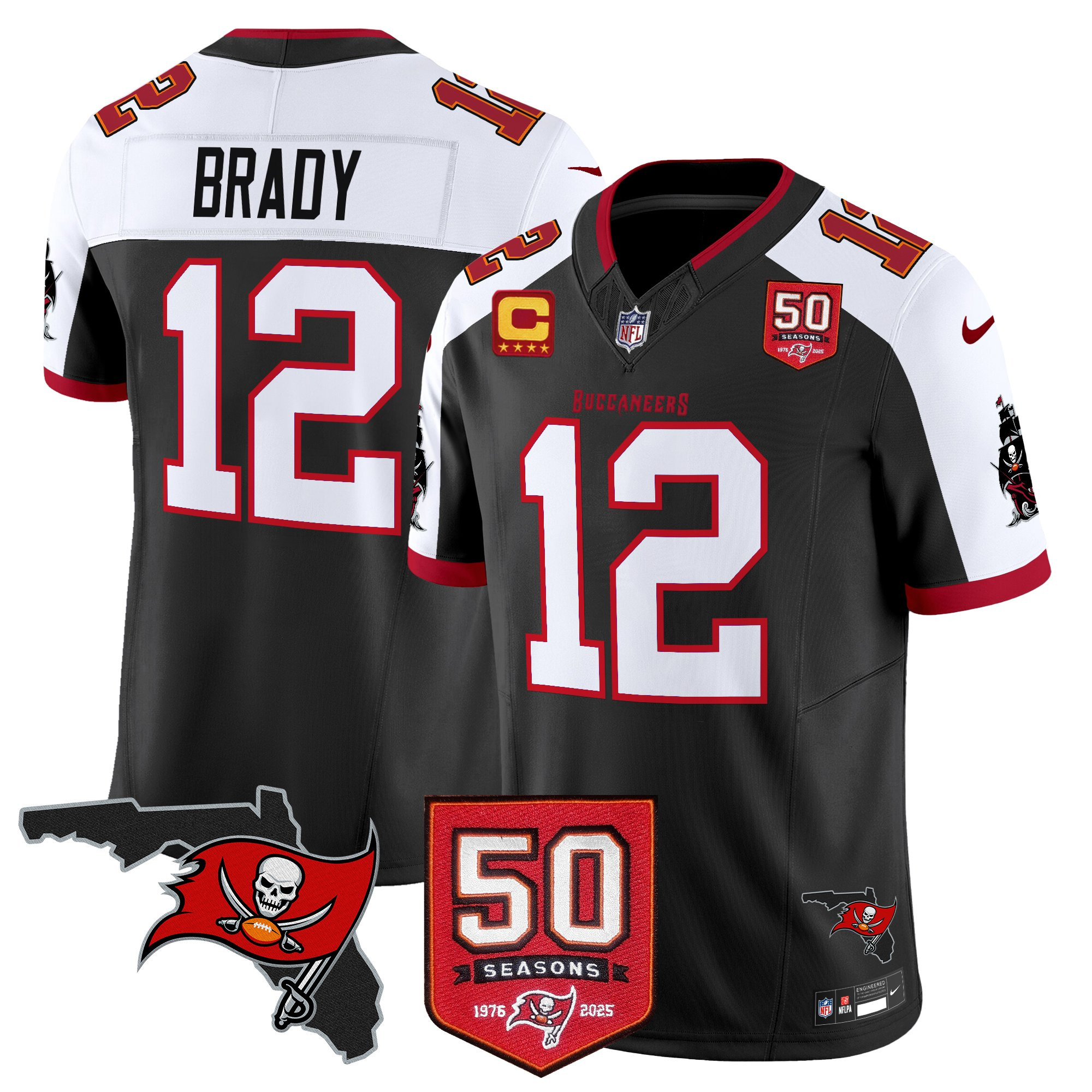 Tom Brady Men's Tampa Bay Buccaneers 50th Season Patch Vapor Limited Black Alternate Jersey - All Stitched